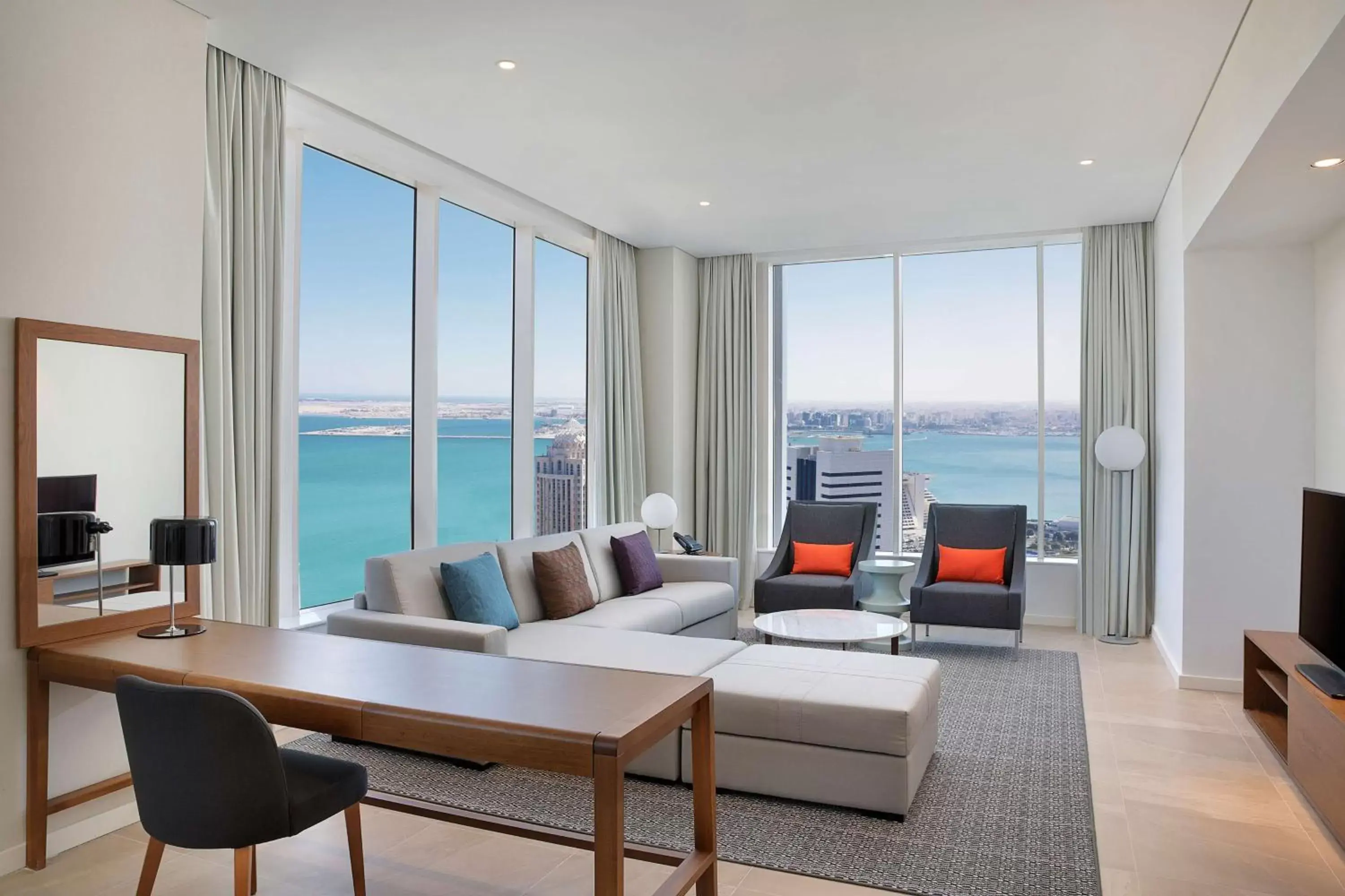 Living room, Sea View in Aleph Doha Residences, Curio Collection By Hilton