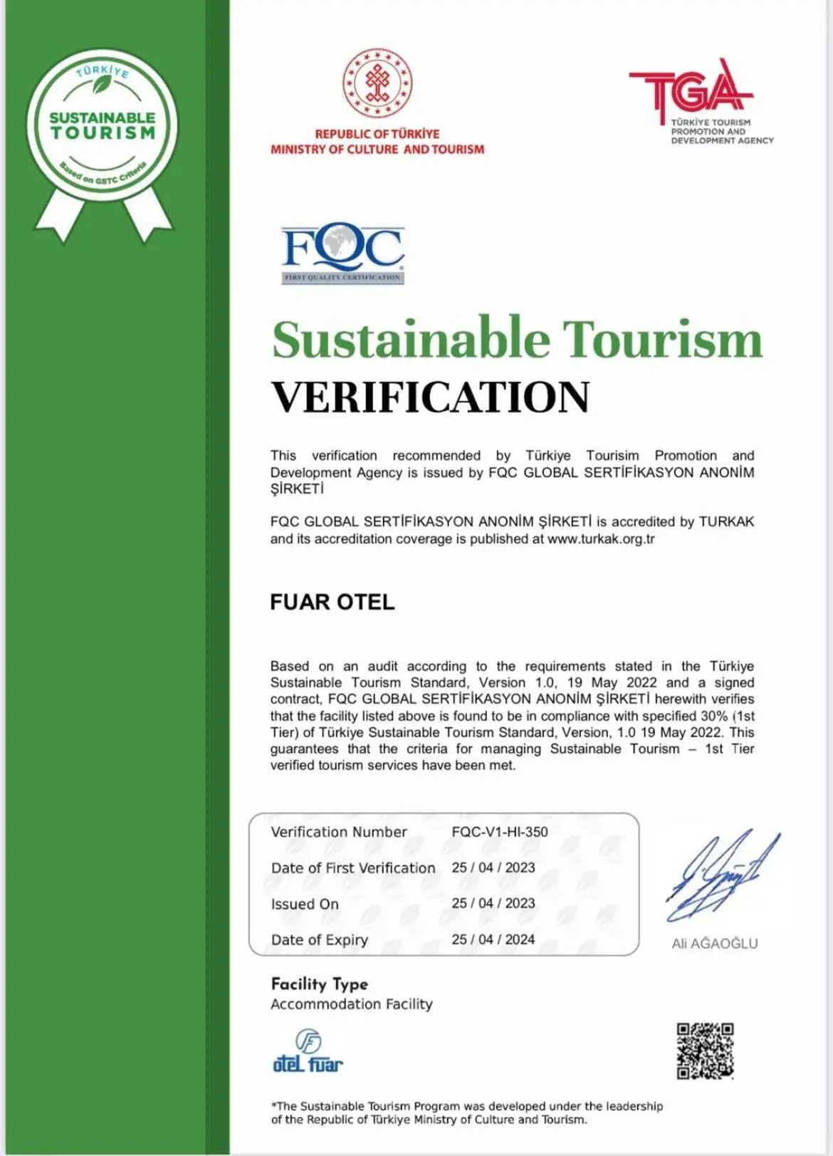 Logo/Certificate/Sign in Fuar Hotel