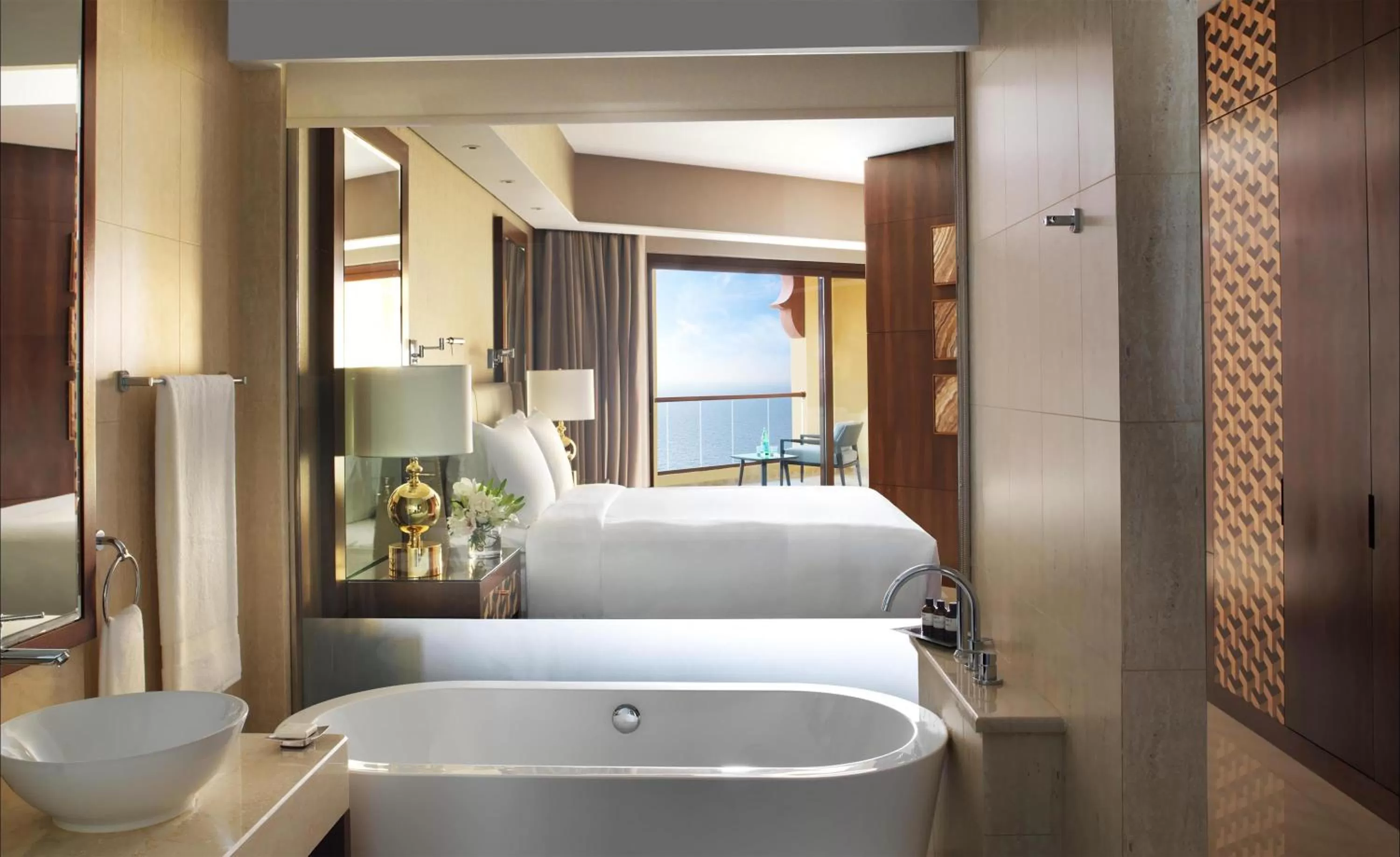 Bathroom, Bed in Fairmont Ajman