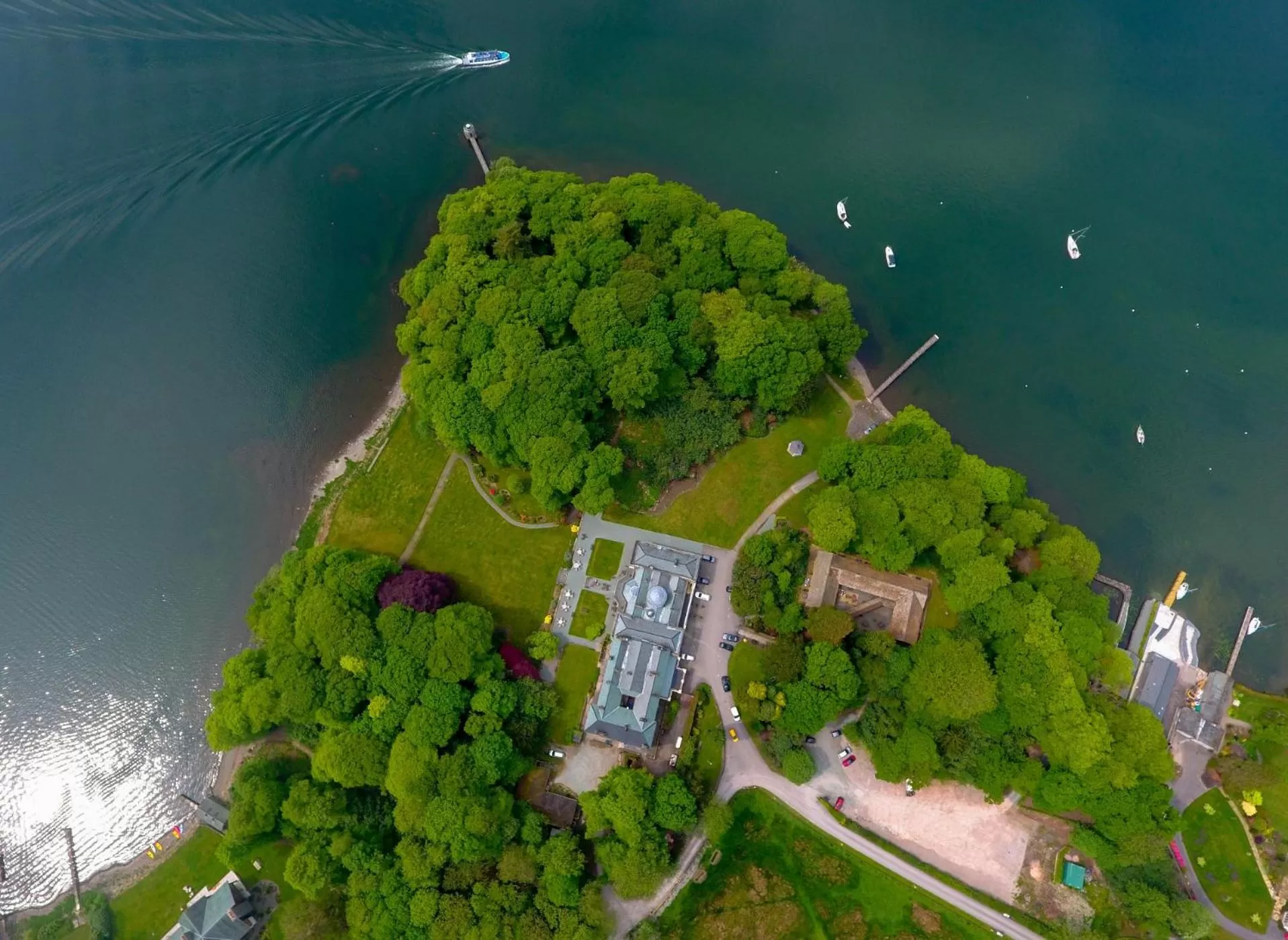 Bird's eye view in Storrs Hall Hotel on the shore of Lake Windermere