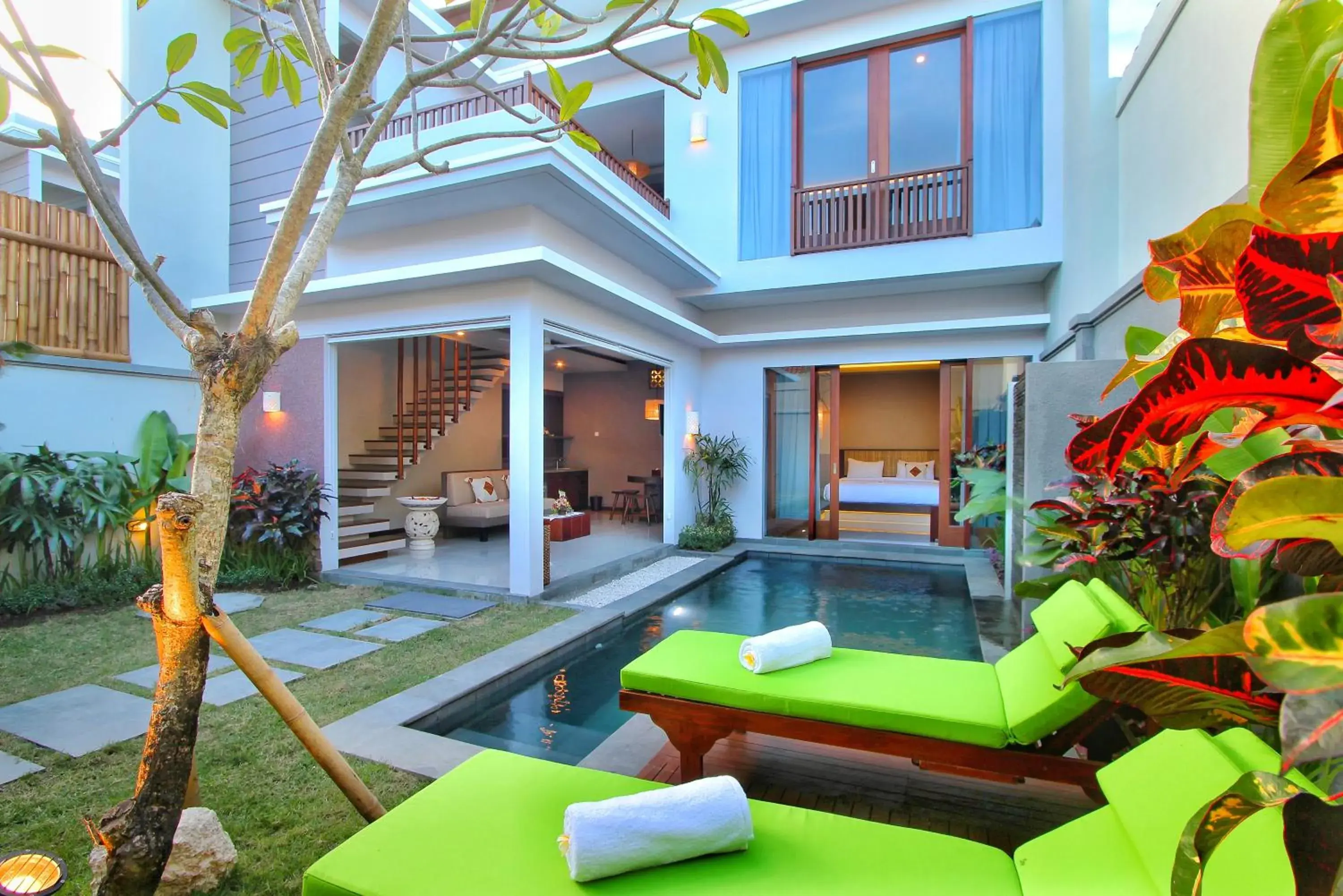 Balcony/Terrace, Swimming Pool in Maharaja Villas Bali - CHSE Certified