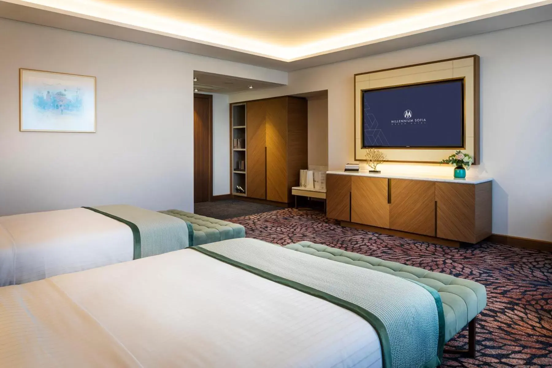 TV and multimedia, Bed in Grand Hotel Millennium Sofia - The Most Spacious Rooms in Sofia, Secured Paid Underground Parking