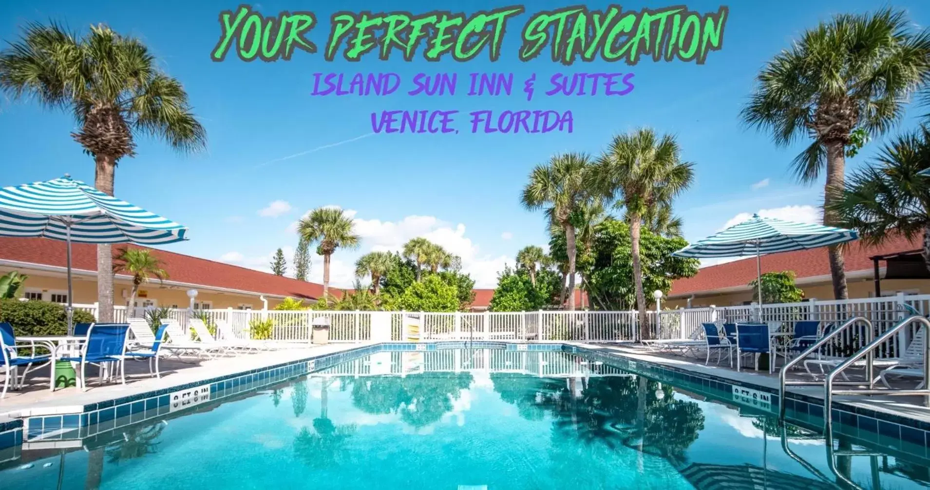 Pool view, Swimming Pool in Island Sun Inn & Suites - Venice, Florida Historic Downtown & Beach Getaway