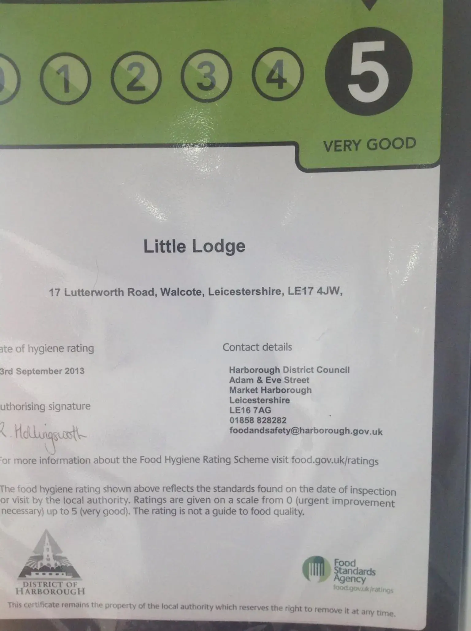 Certificate/Award in Little Lodge Walcote Lutterworth