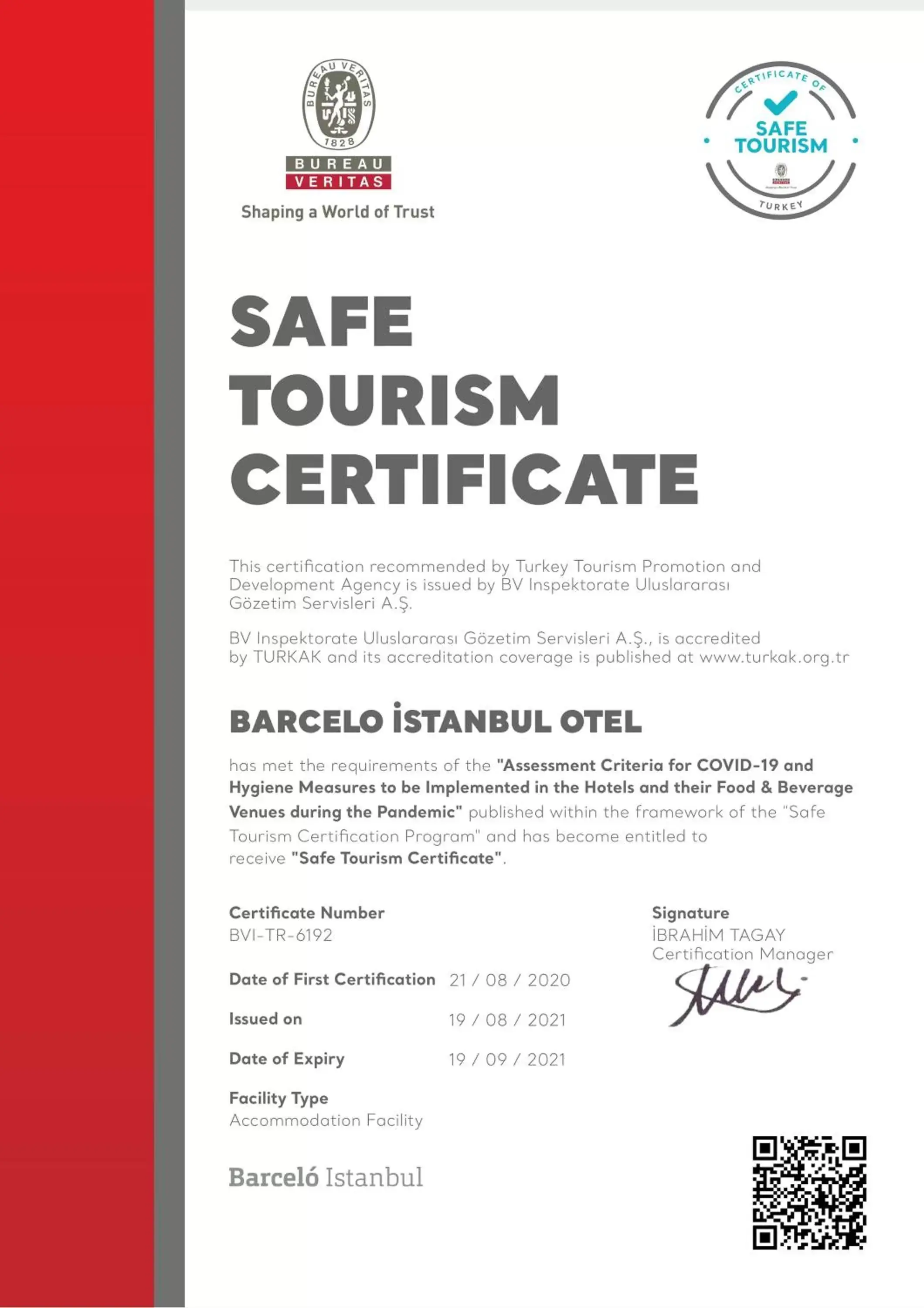 Certificate/Award in Barceló Istanbul