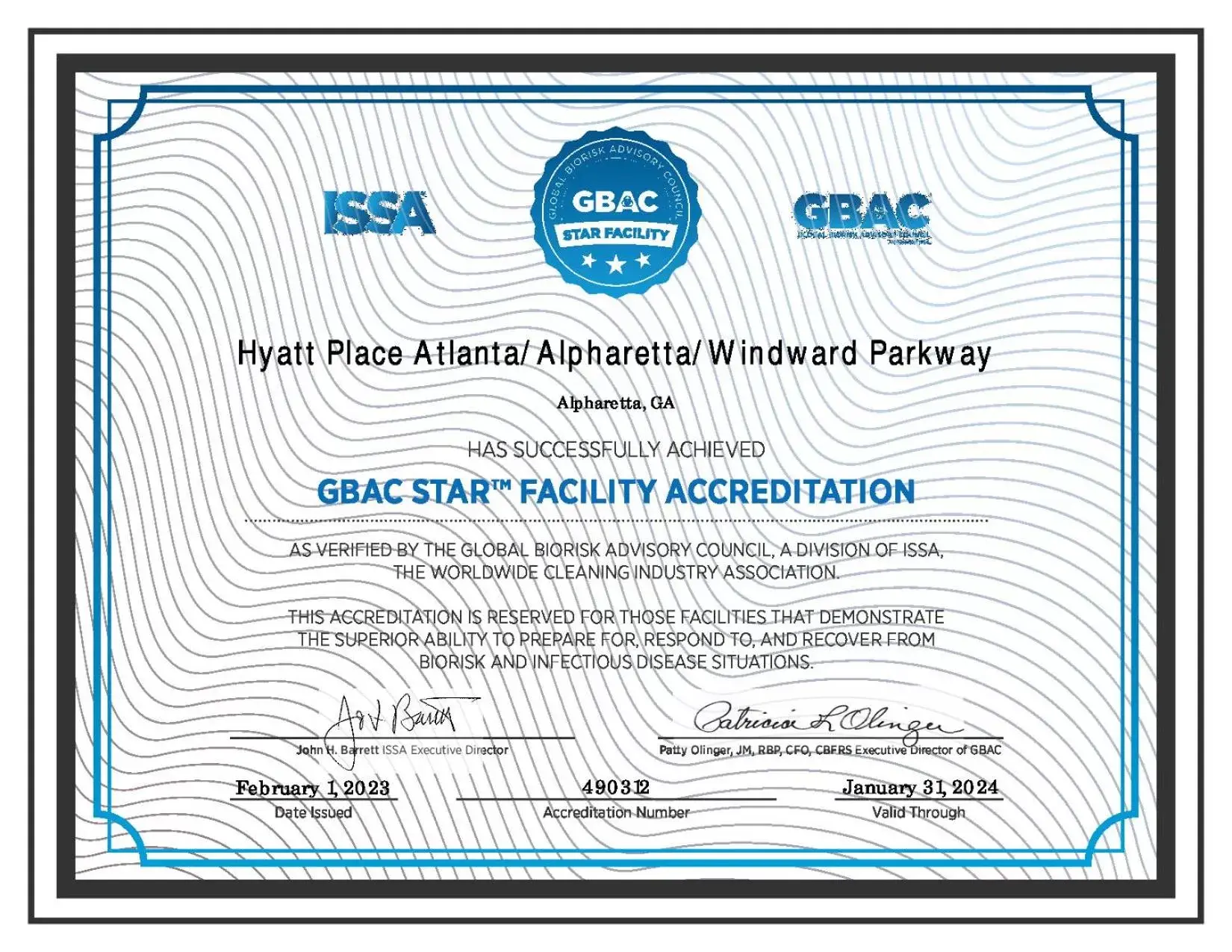 Certificate/Award in Hyatt Place Atlanta / Alpharetta / Windward Parkway