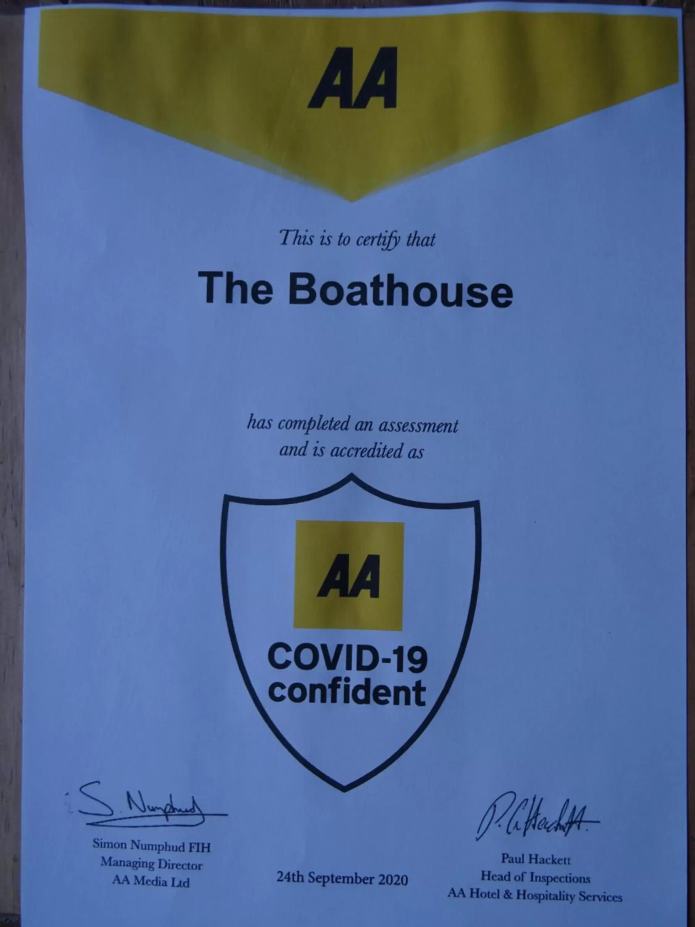 Certificate/Award in The Boathouse Inn & Riverside Rooms