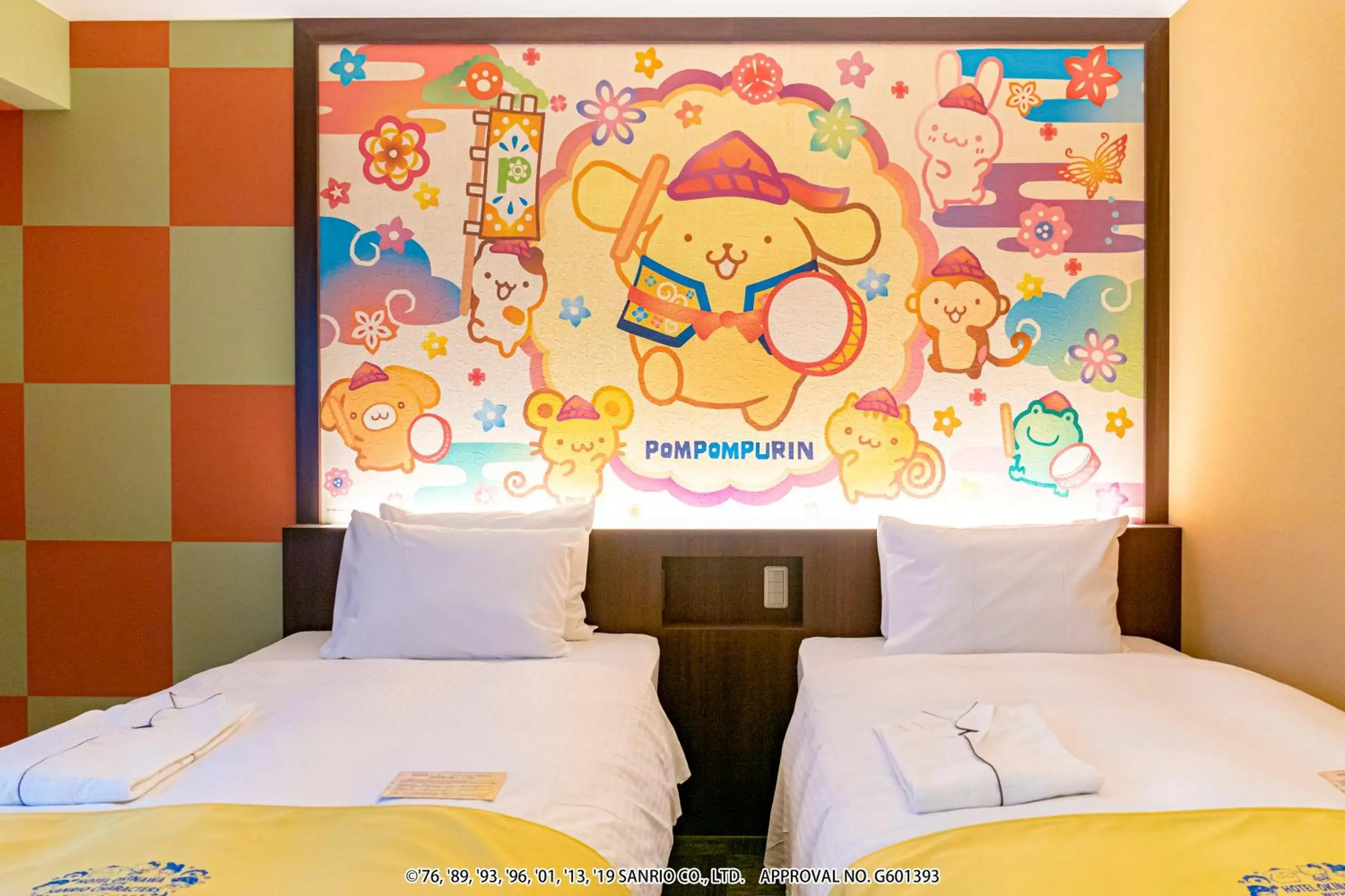 Bed in Hotel Okinawa With Sanrio Characters