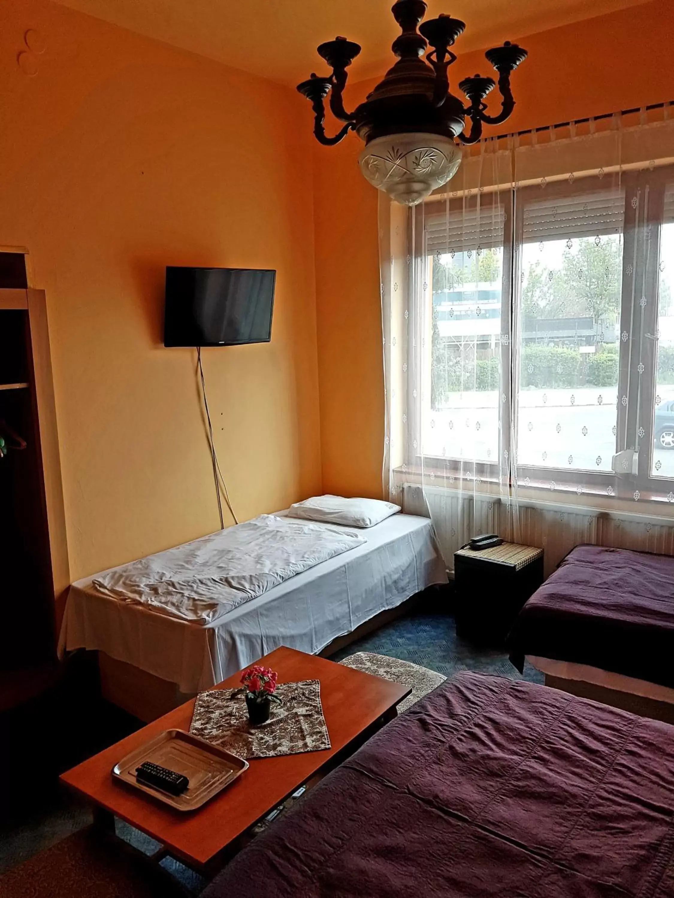 Communal lounge/ TV room, Bed in Attila Hotel