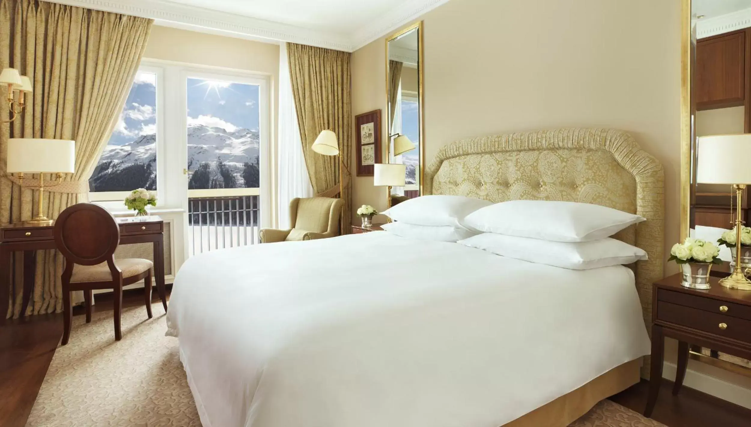 Lake view, Bed in Badrutt's Palace Hotel St Moritz