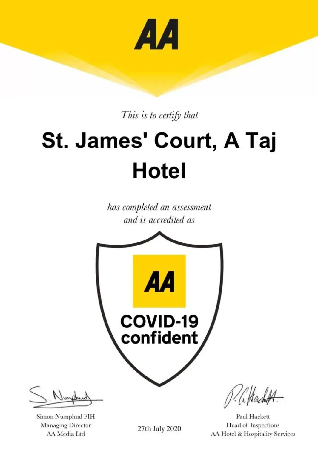 Logo/Certificate/Sign in St. James' Court, A Taj Hotel, London