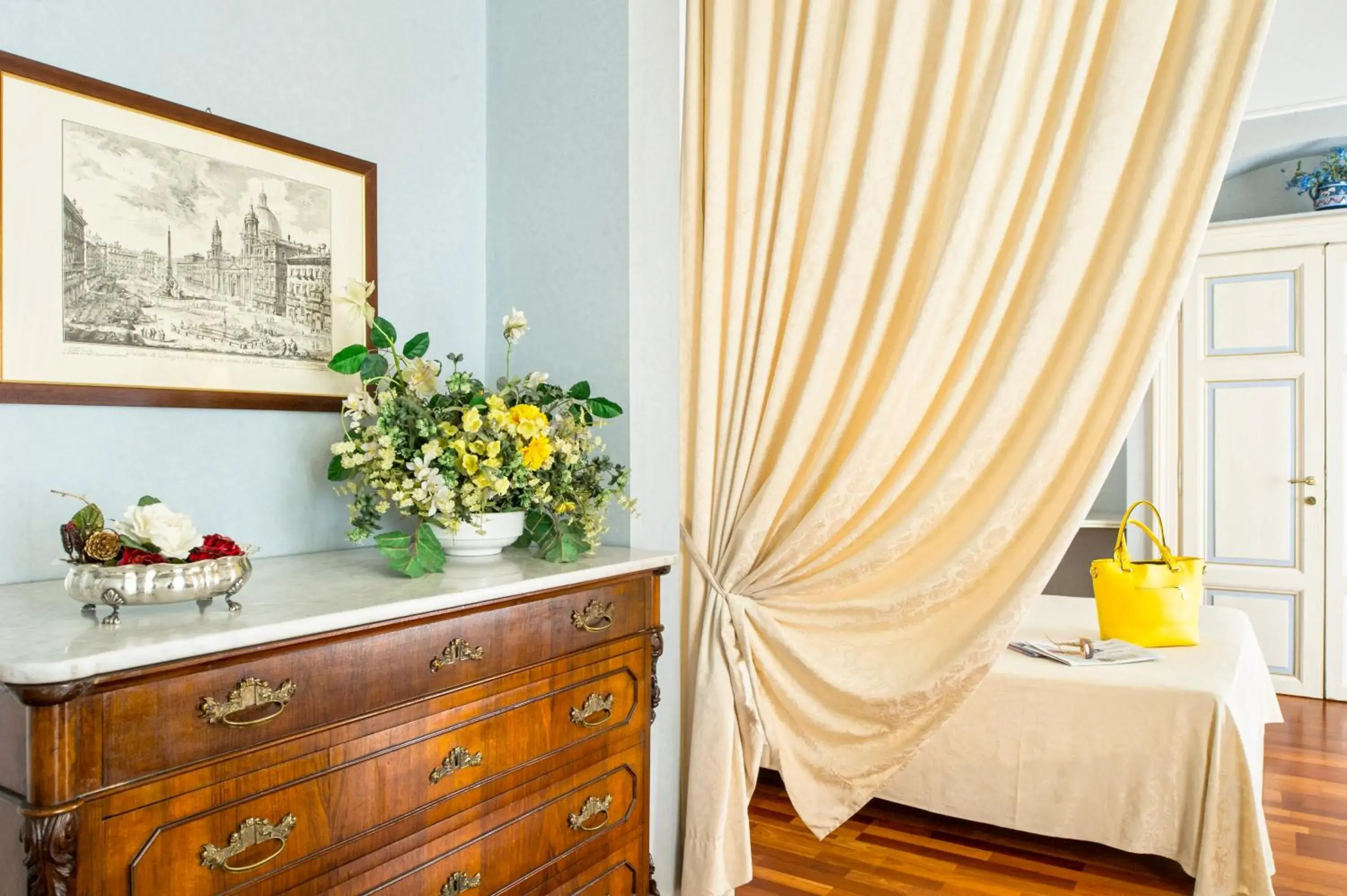 Decorative detail, Bed in Grande Albergo Quattro Stagioni Decorative detail, Bed in Grande Albergo Quattro Stagioni