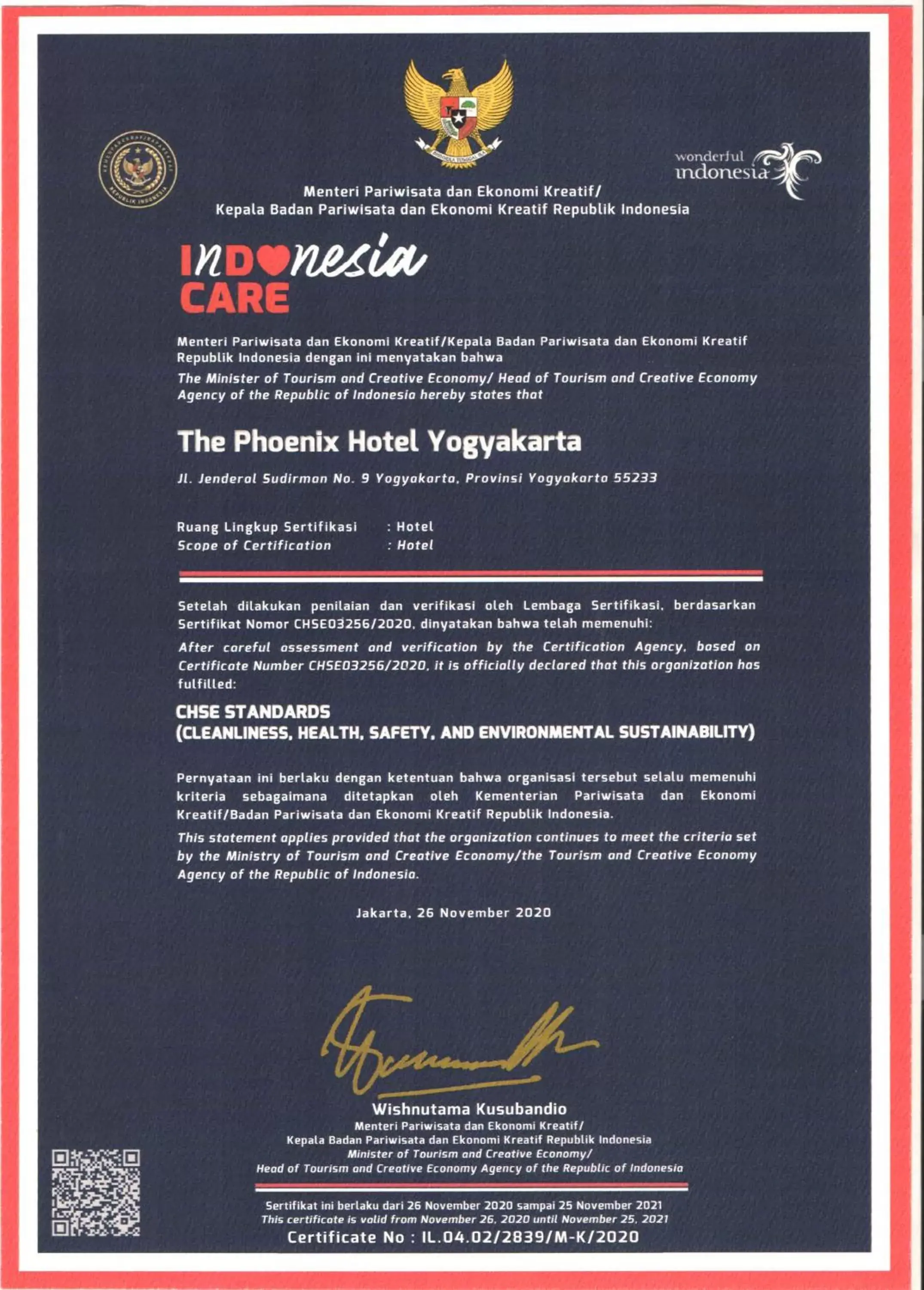 Certificate/Award in The Phoenix Hotel Yogyakarta - MGallery Collection