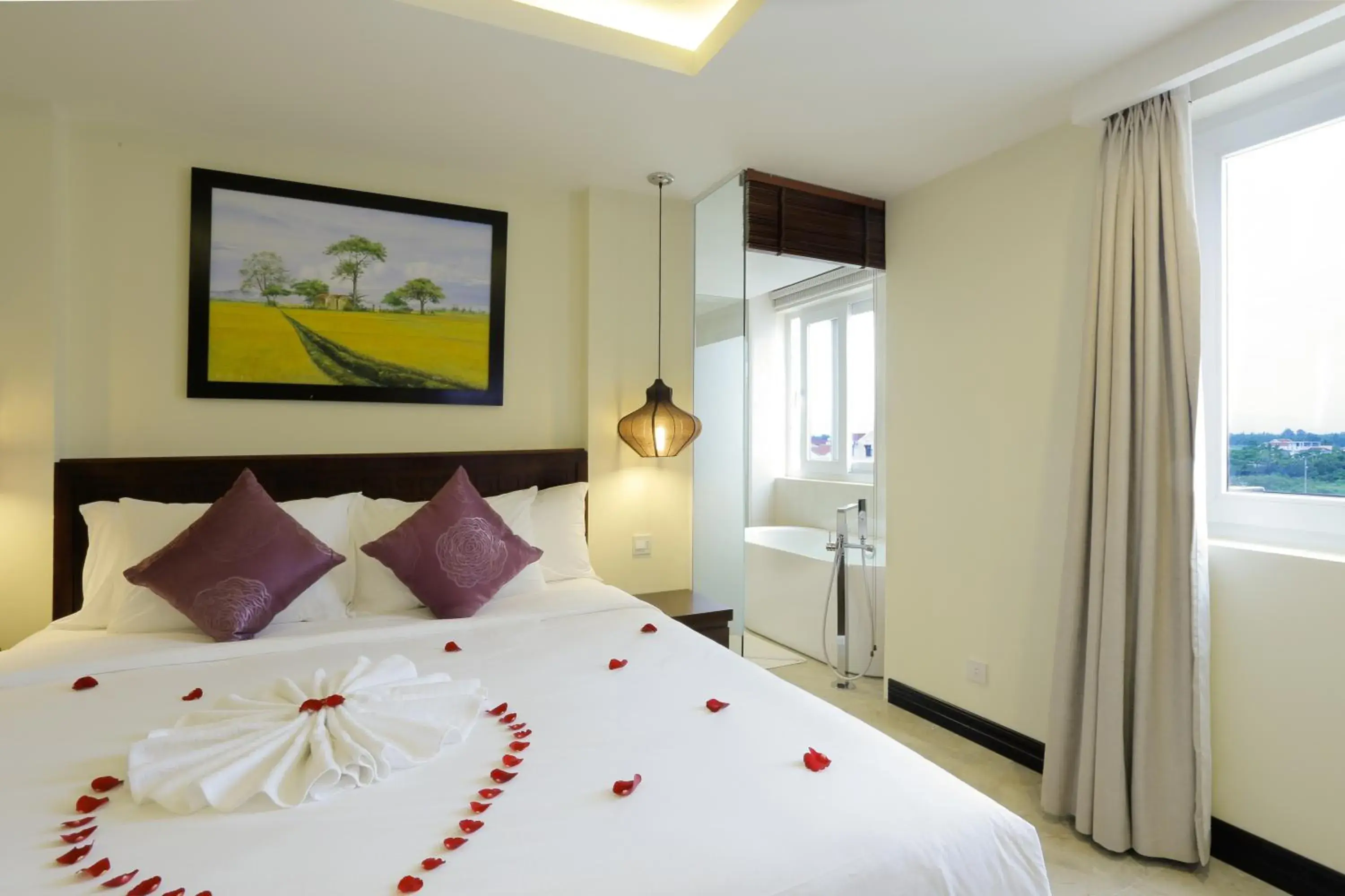 Bathroom, Bed in River Suites Hoi An