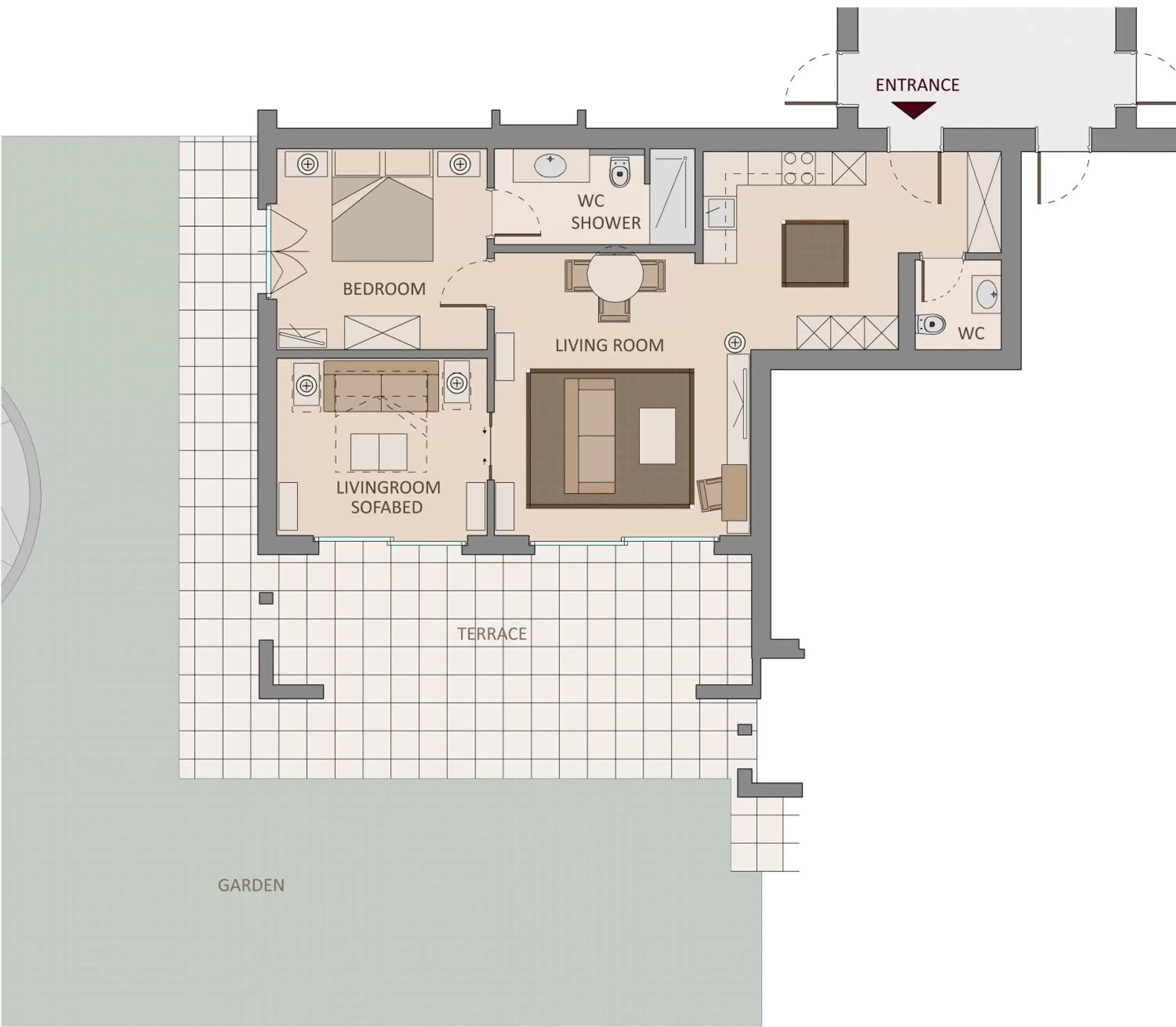 Photo of the whole room, Floor Plan in Delta Resort Apartments