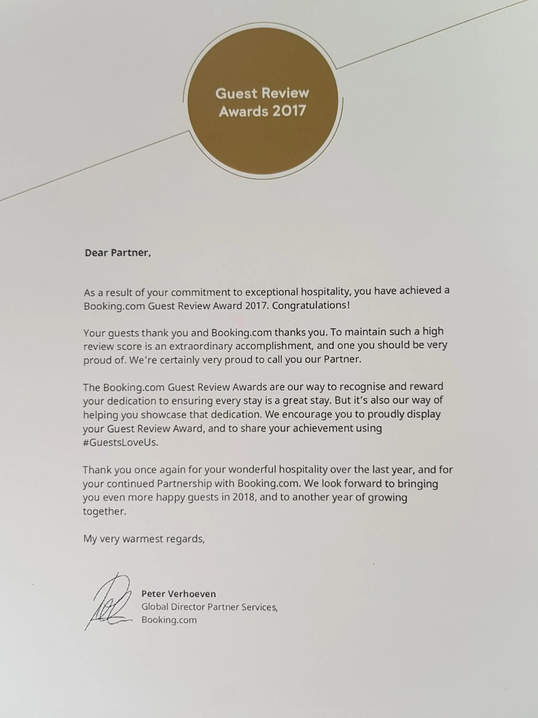 Certificate/Award in Croxdale Inn
