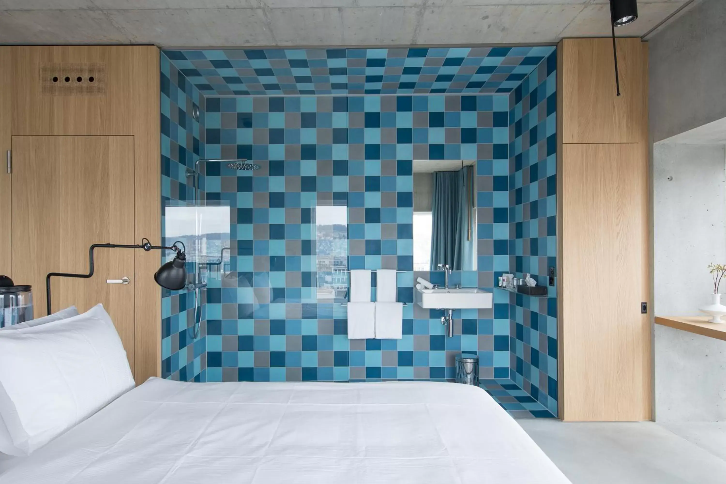Shower, Bed in Placid Hotel Design & Lifestyle Zurich