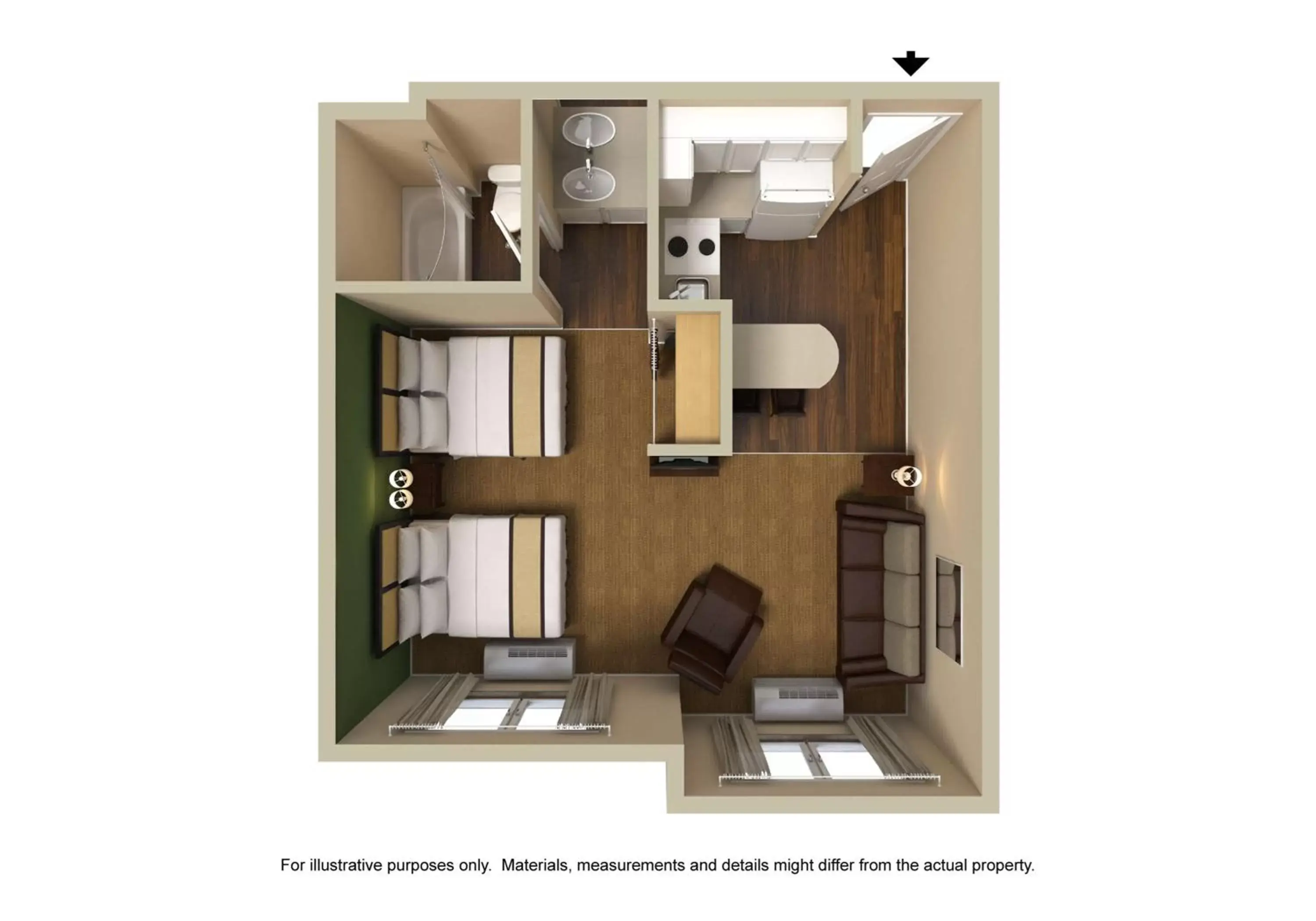 Bedroom, Floor Plan in Extended Stay America Suites - Columbia - Columbia Corporate Park