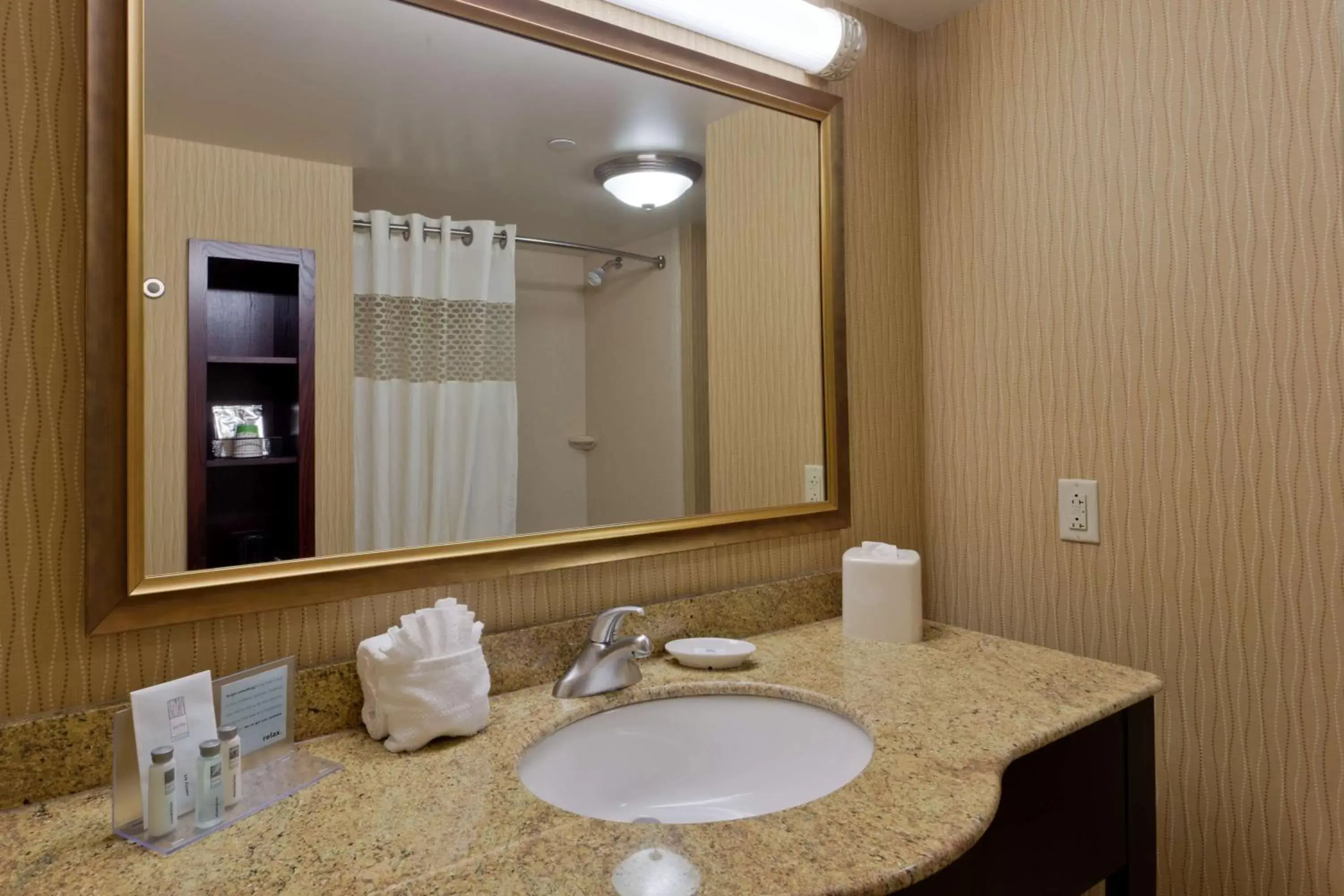 Bed, Bathroom in Hampton Inn Rochester-Webster