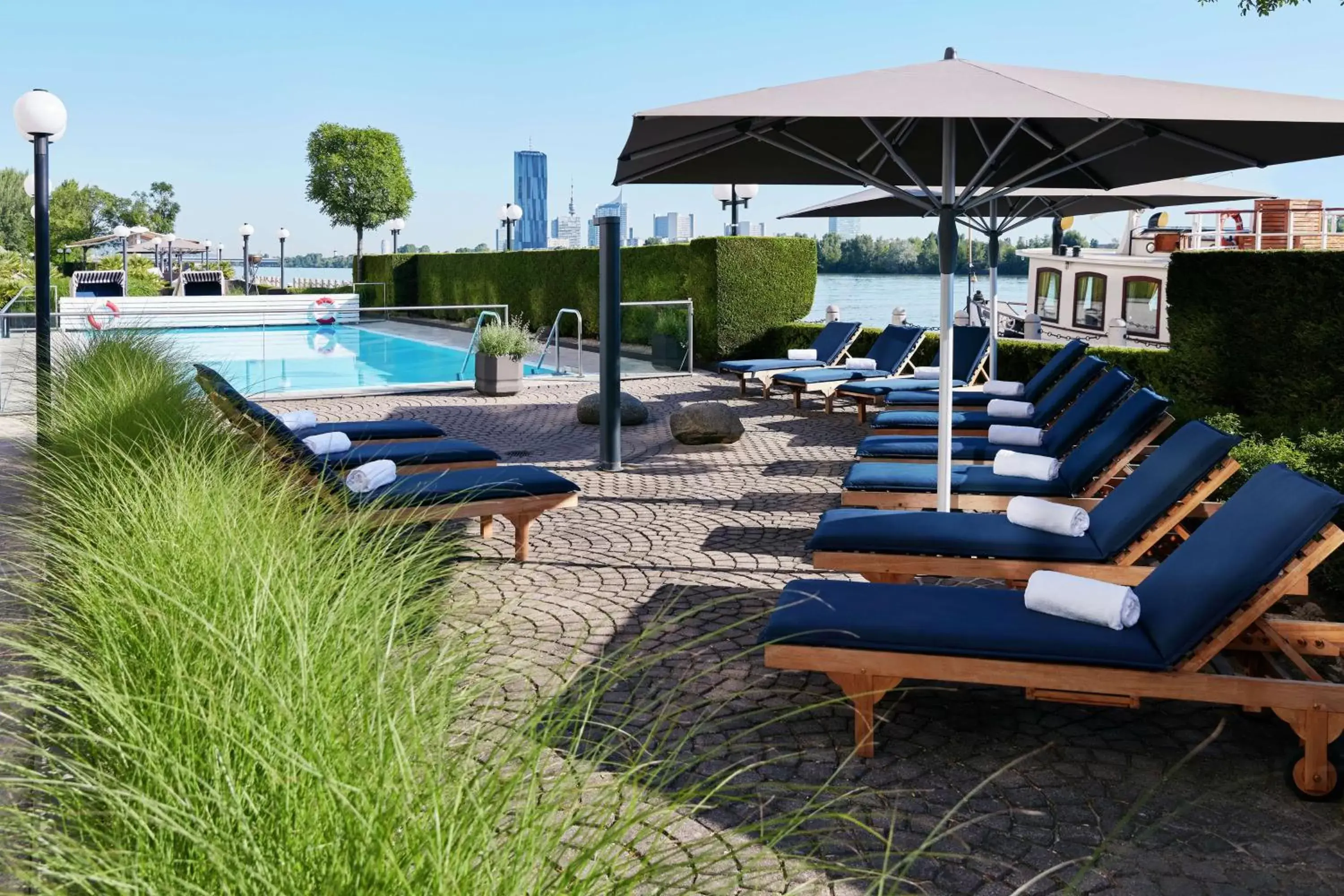 Pool view, Swimming Pool in Hilton Vienna Danube Waterfront