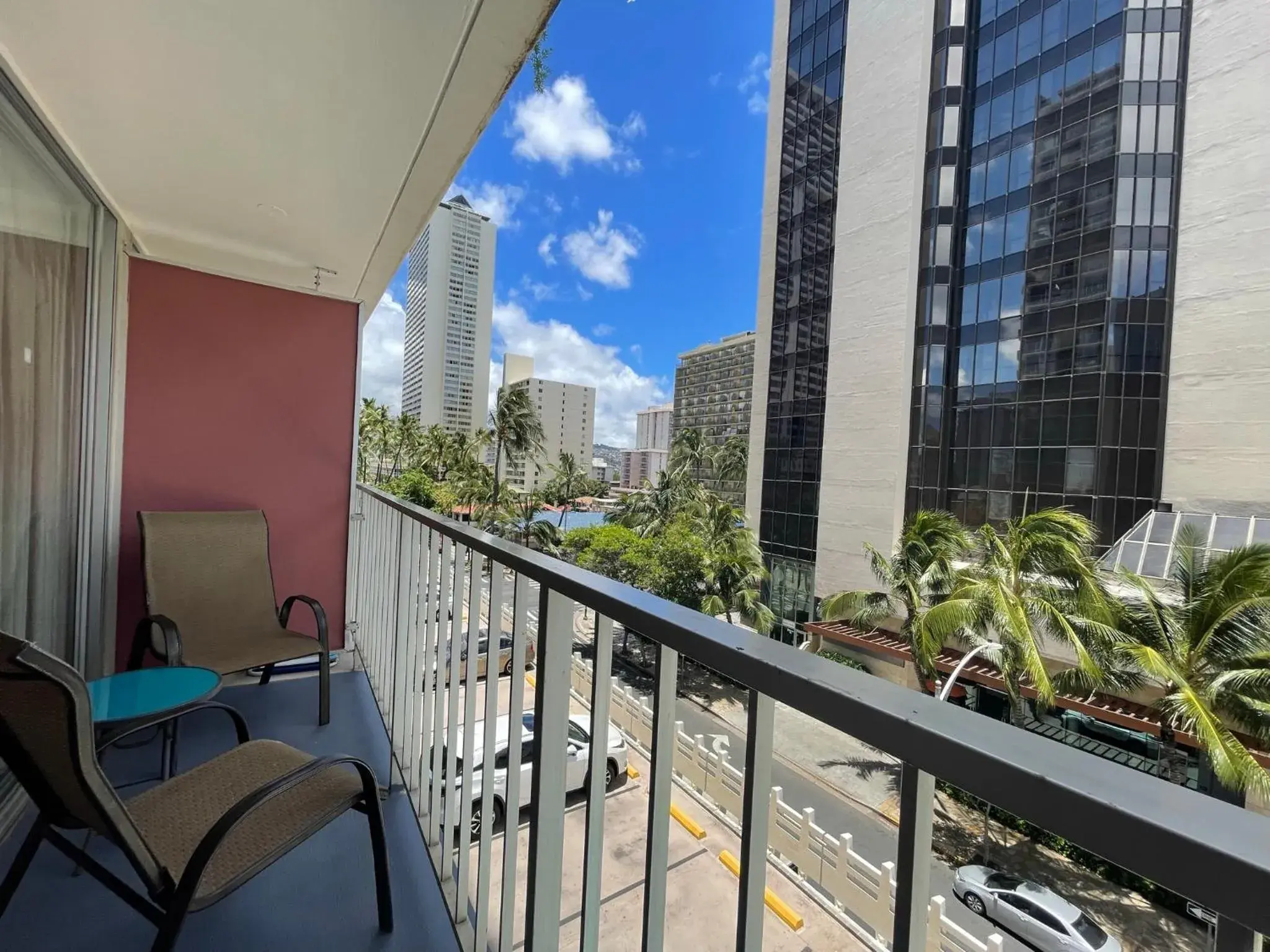 Balcony/Terrace in Tropical Studios at Marine Surf Waikiki - FREE PARKING - BEST LOCATION - FULL KITCHEN - SWIMMING POOL