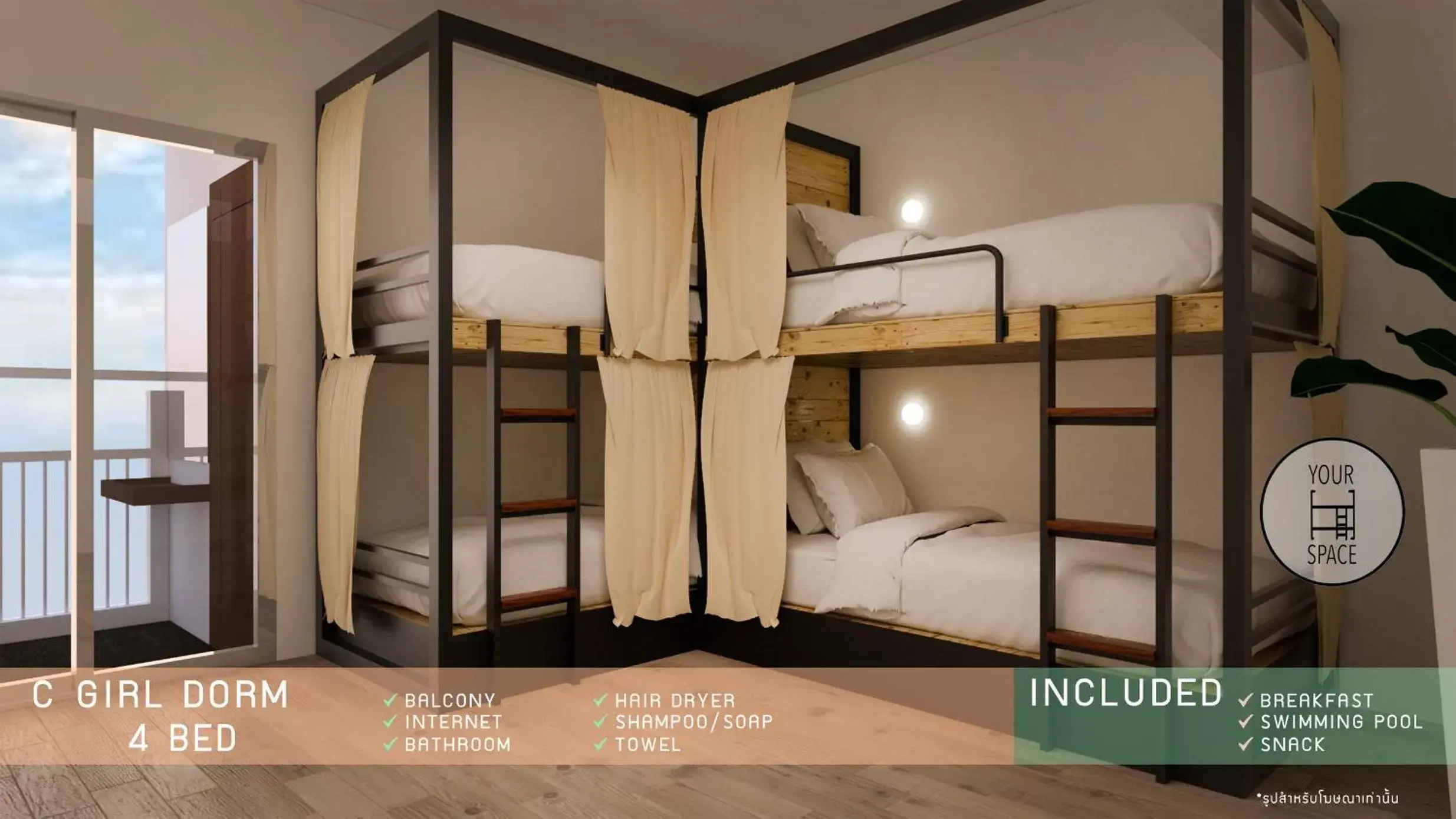 Bunk Bed in Female Dormitory Room in Your Space Hotel Prasingh Bunk Bed in Female Dormitory Room in Your Space Hotel Prasingh