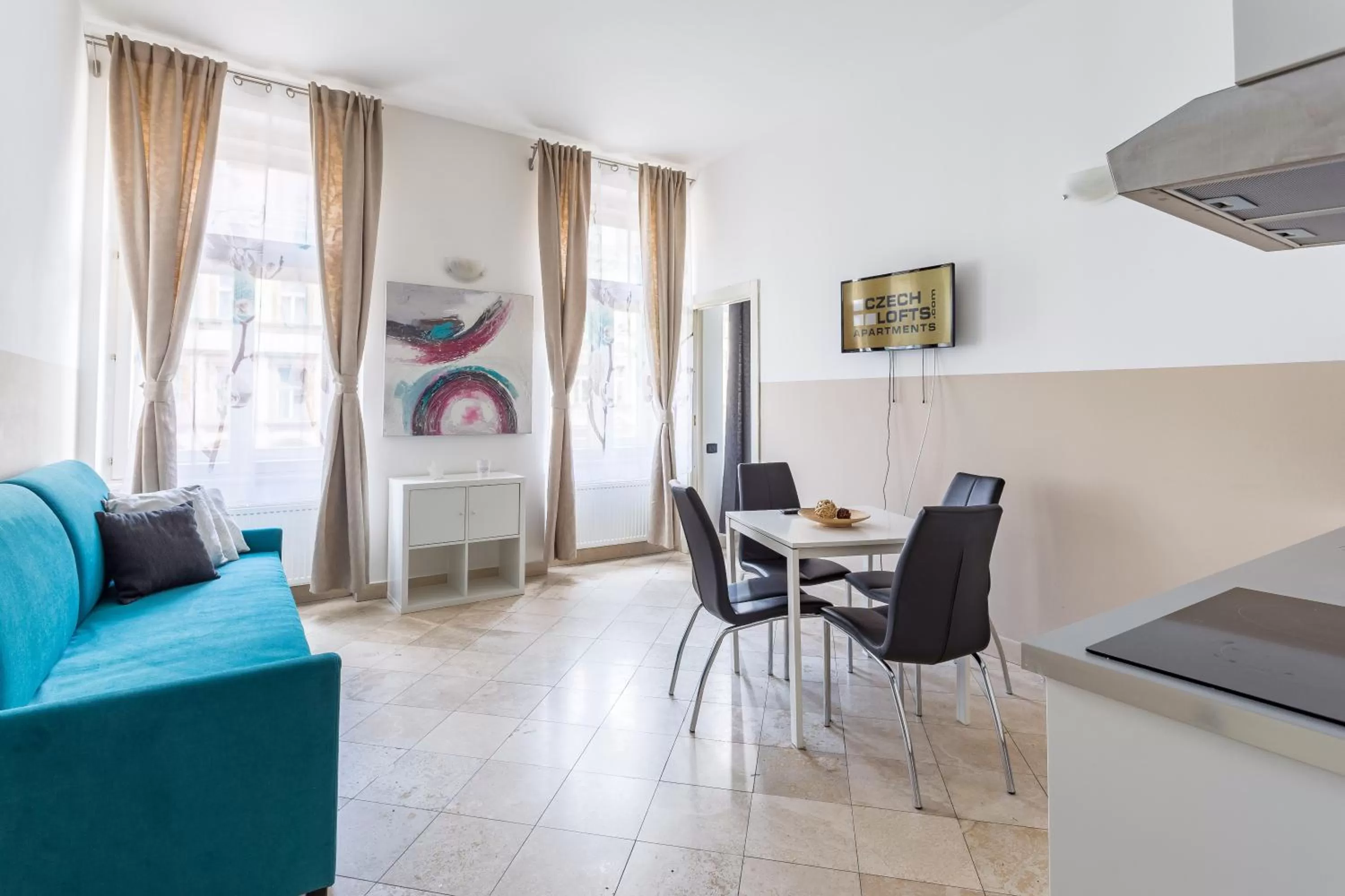 Kitchen or kitchenette, Seating Area in Legerova 33 Apartments