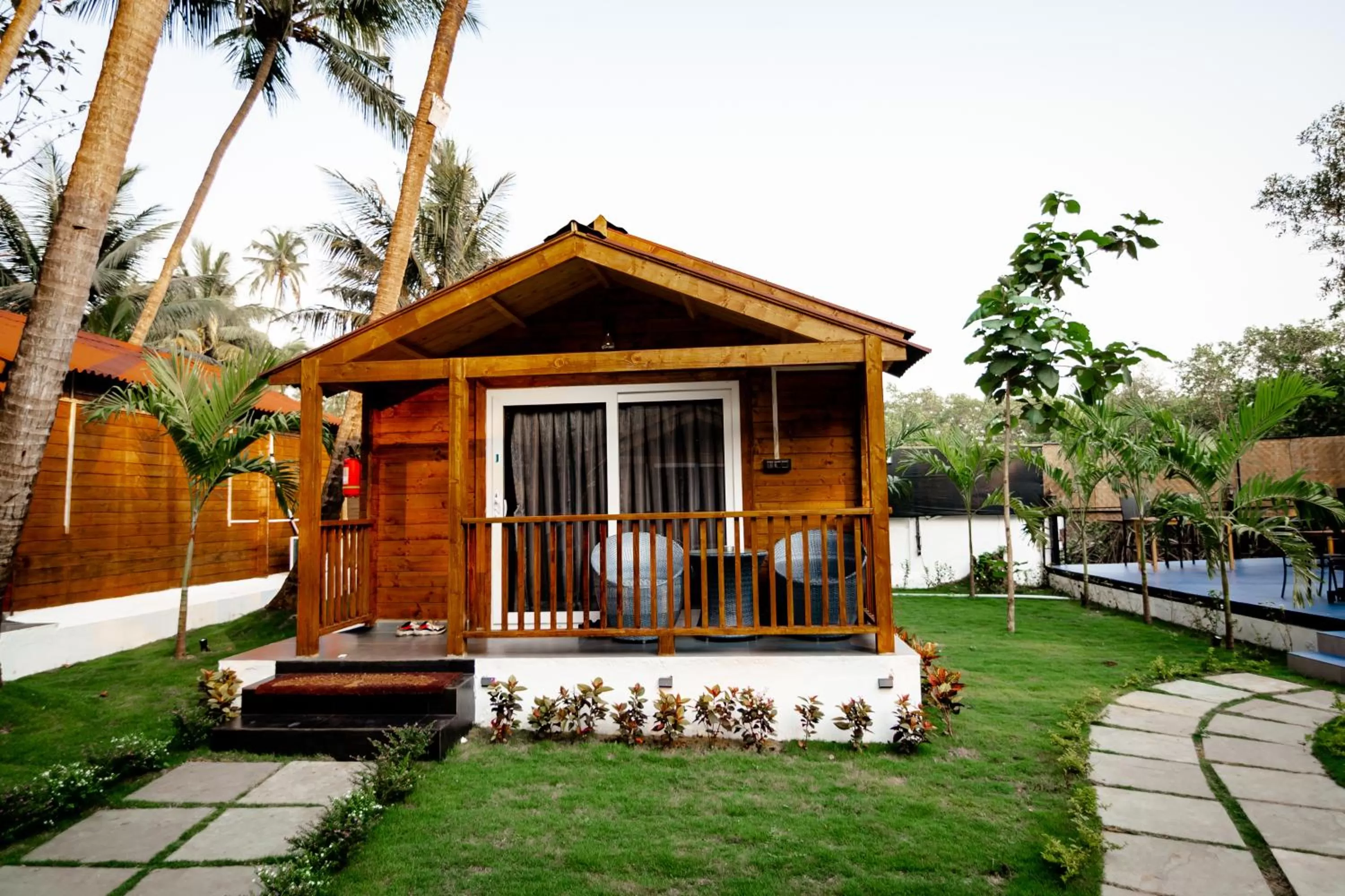 Balcony/Terrace, Property Building in Tranquill Riverside Luxury Cottages With Bathtub, Candolim
