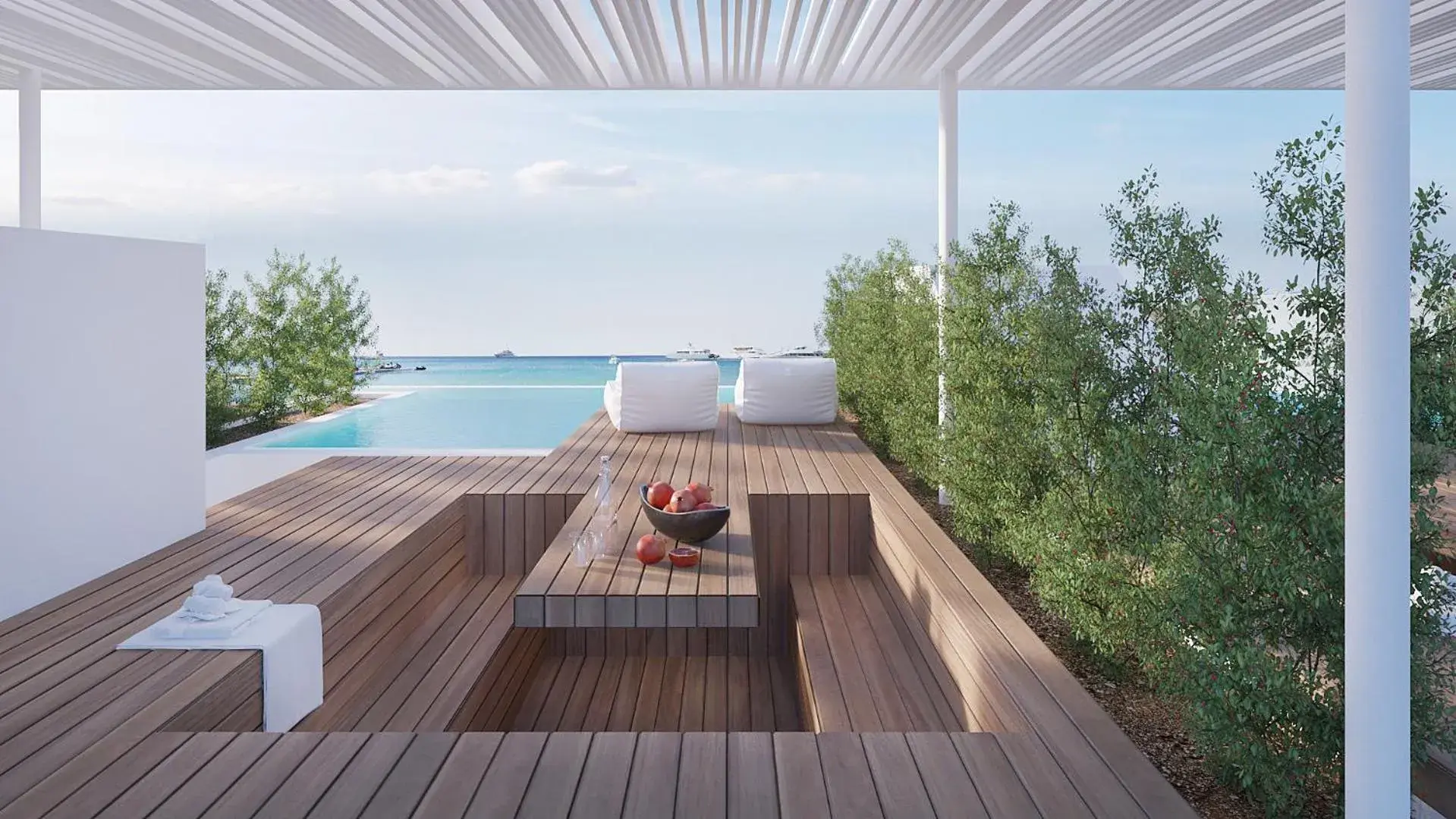 Balcony/Terrace, Swimming Pool in Mykonos Dove Beachfront Hotel