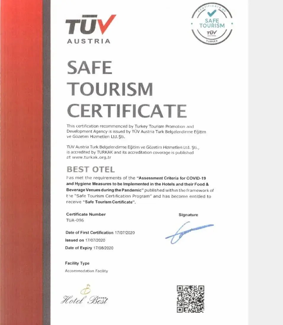 Logo/Certificate/Sign in Hotel Best