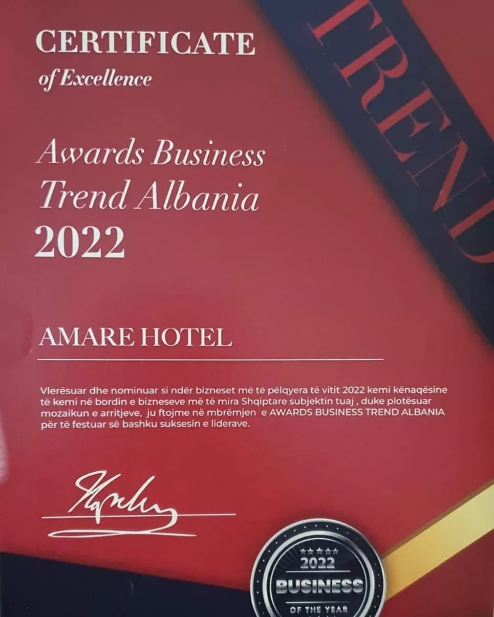Certificate/Award in Amare Hotel