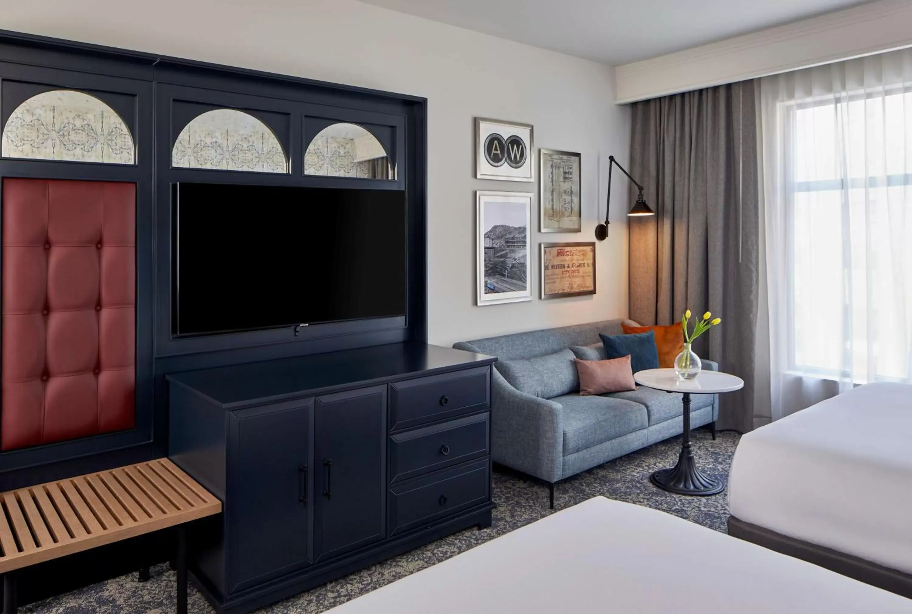 Bedroom, TV/Entertainment Center in The Hamilton Alpharetta, Curio Collection By Hilton