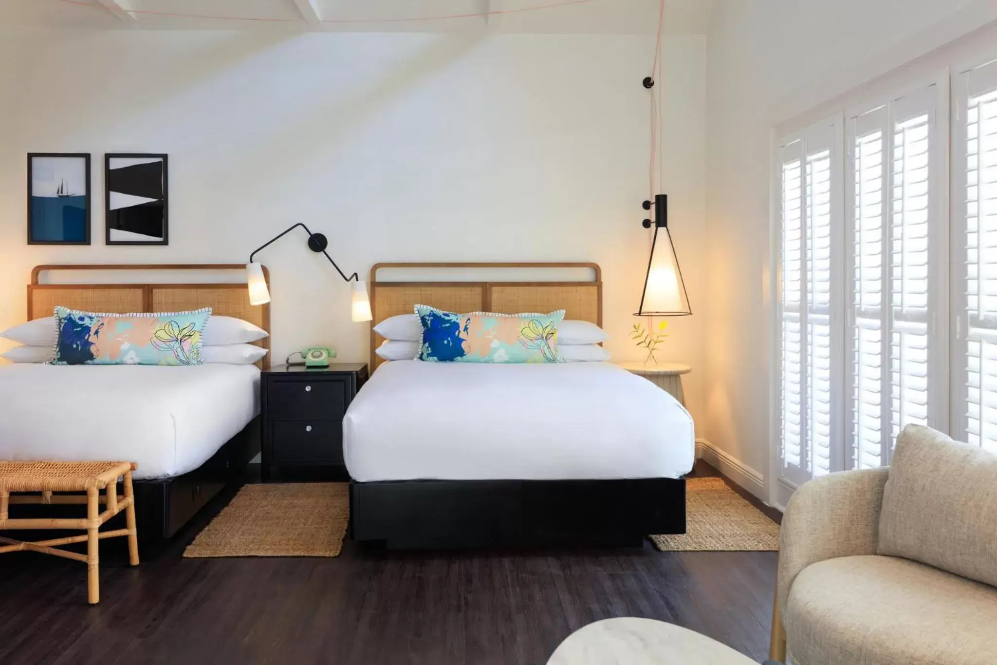 Queen Room with Two Queen Beds and Mobility Accessible Roll-In Shower in Winslow's Bungalows - Key West Historic Inns Queen Room with Two Queen Beds and Mobility Accessible Roll-In Shower in Winslow's Bungalows - Key West Historic Inns