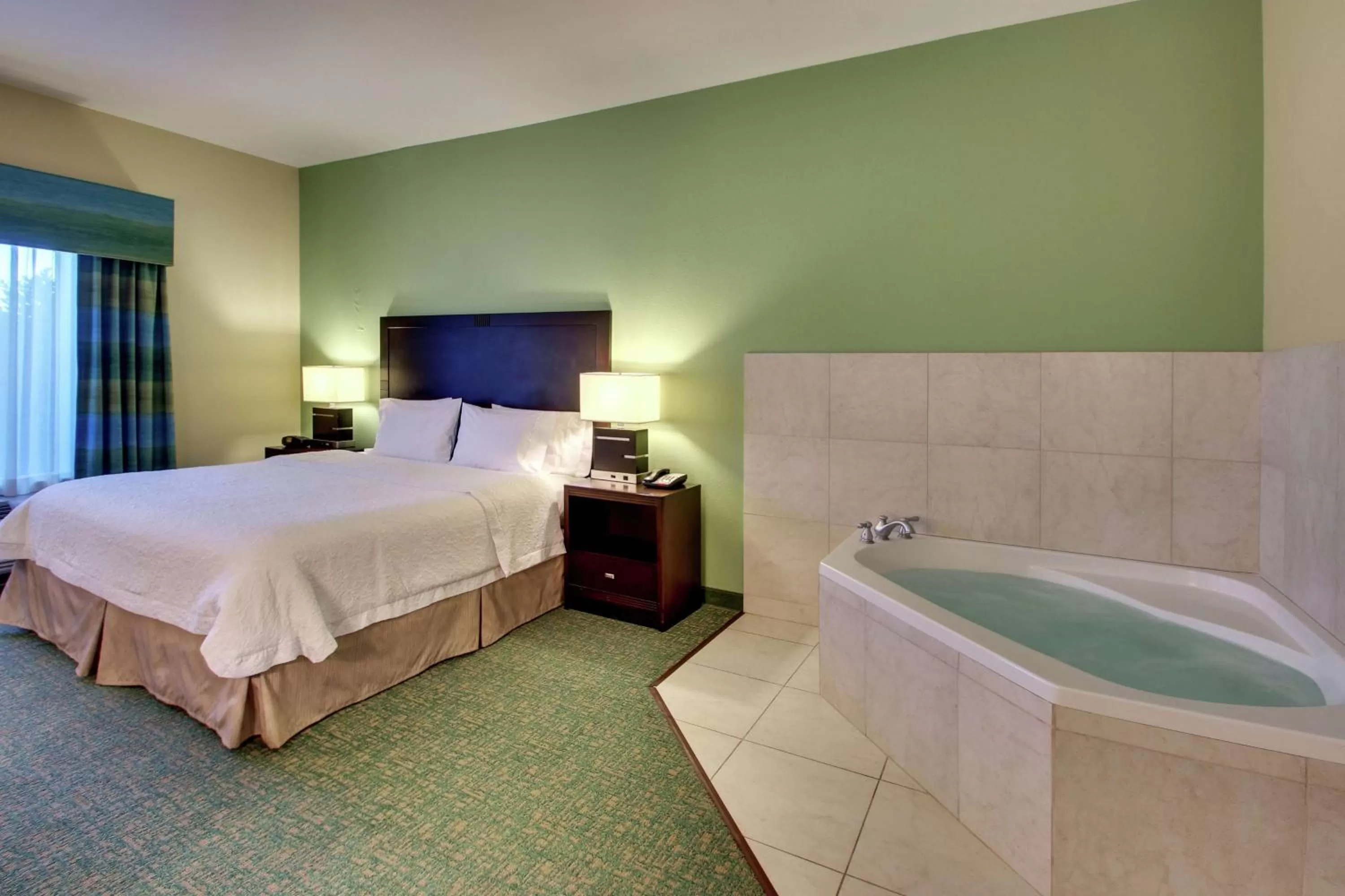 Bathroom, Bed in Hampton Inn Vernon