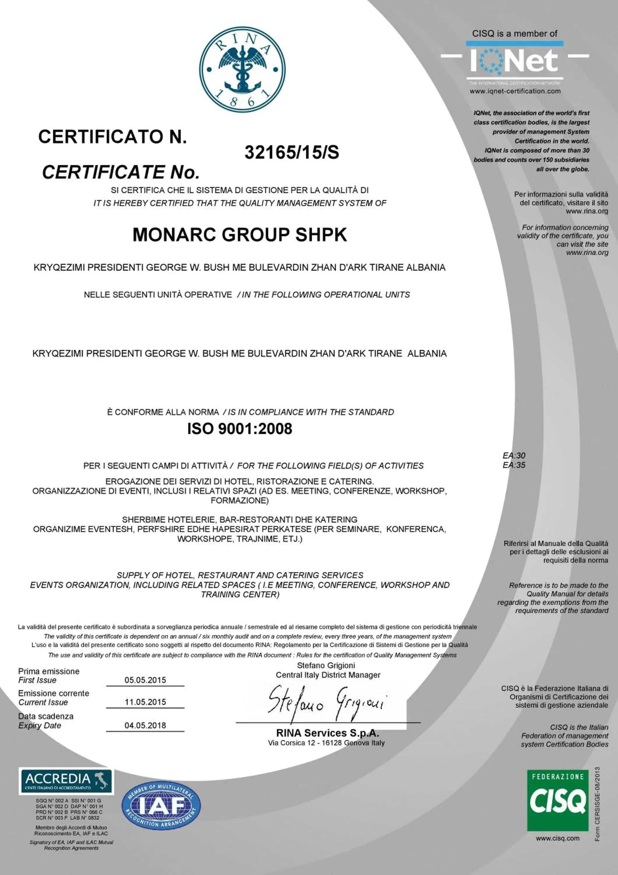Certificate/Award, Logo/Certificate/Sign/Award in MonarC Hotel