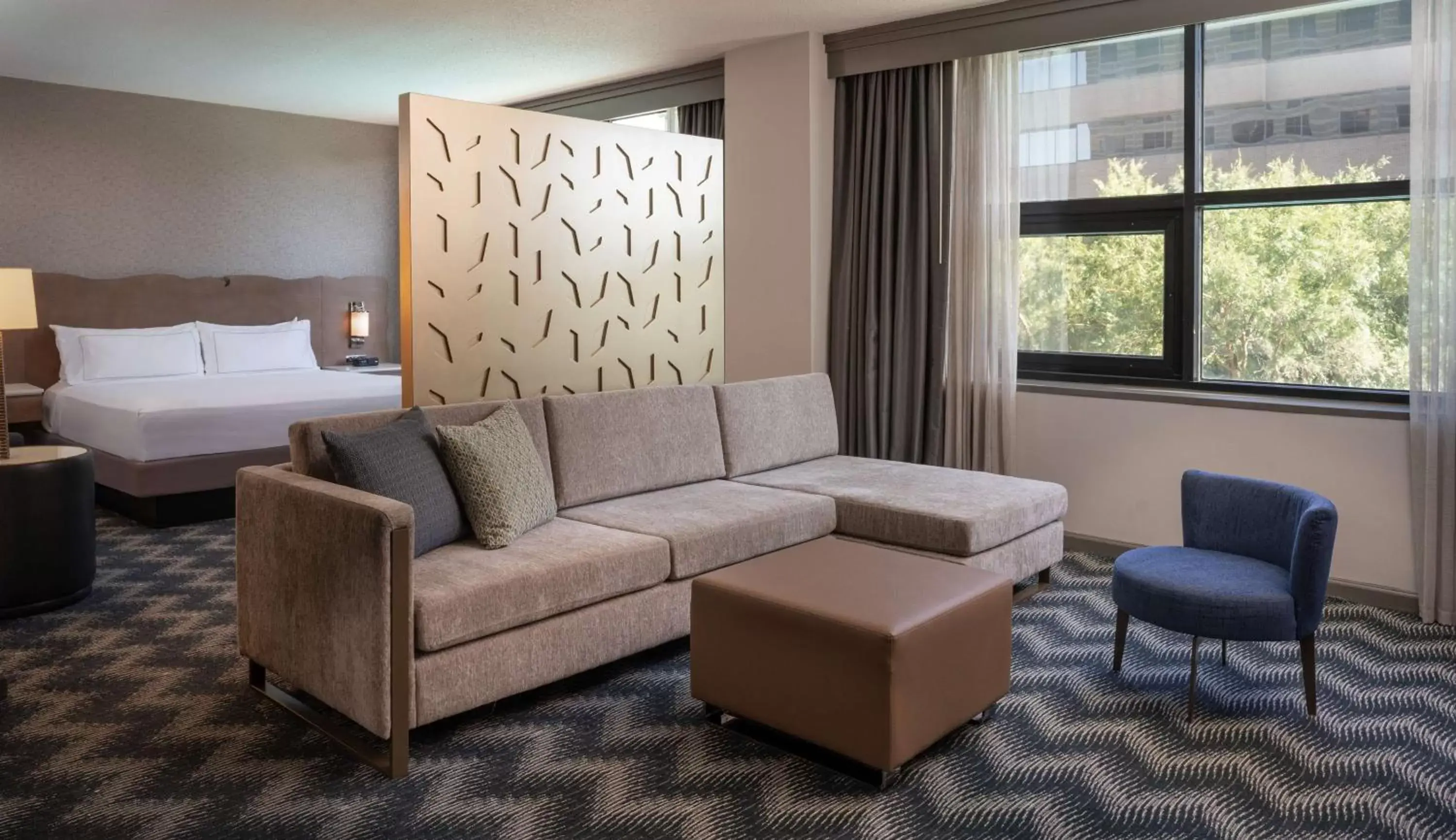 Bed, Seating Area in Hilton Houston North