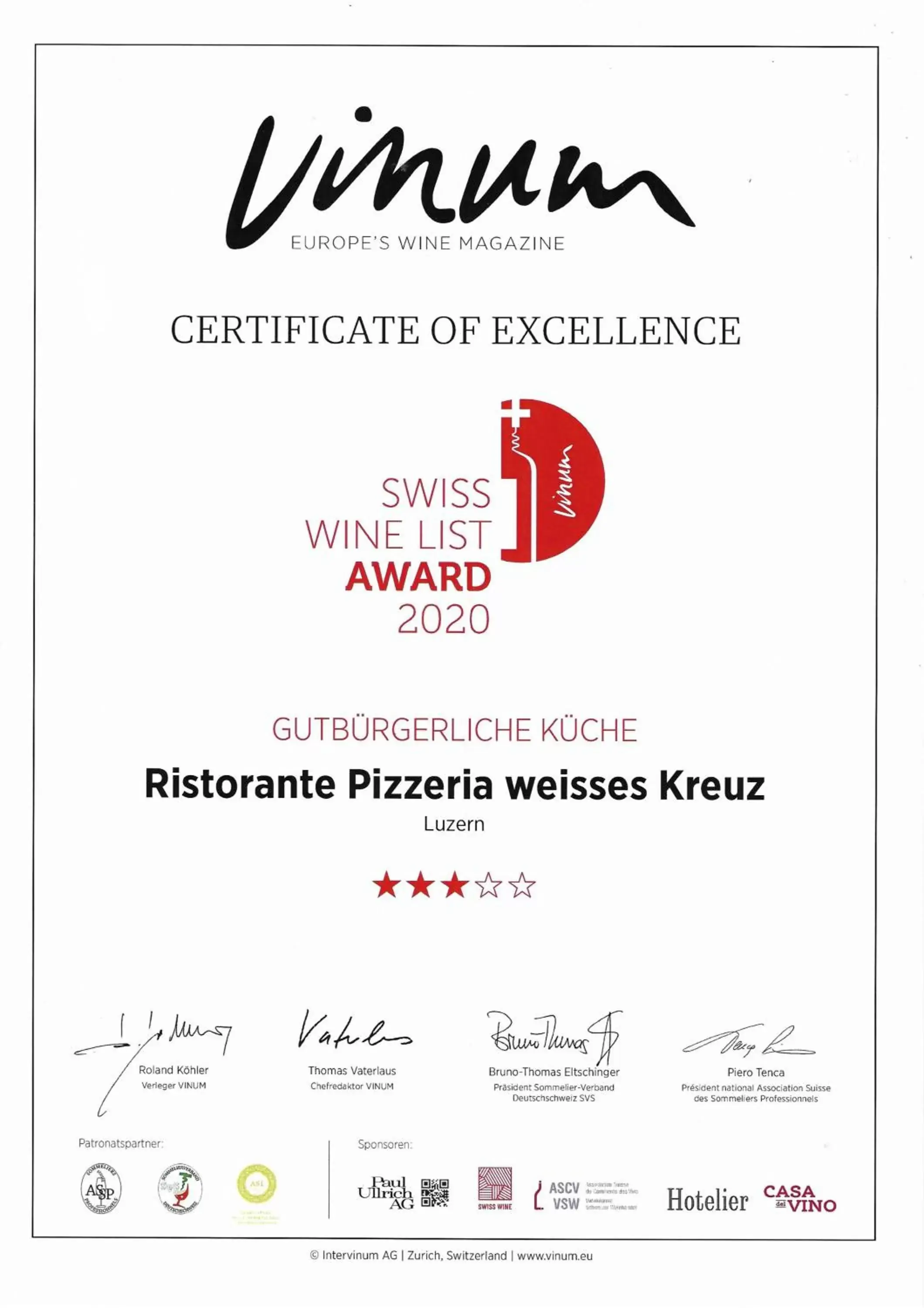 Certificate/Award, Logo/Certificate/Sign/Award in Boutique Hotel Weisses Kreuz - Adult only Hotel