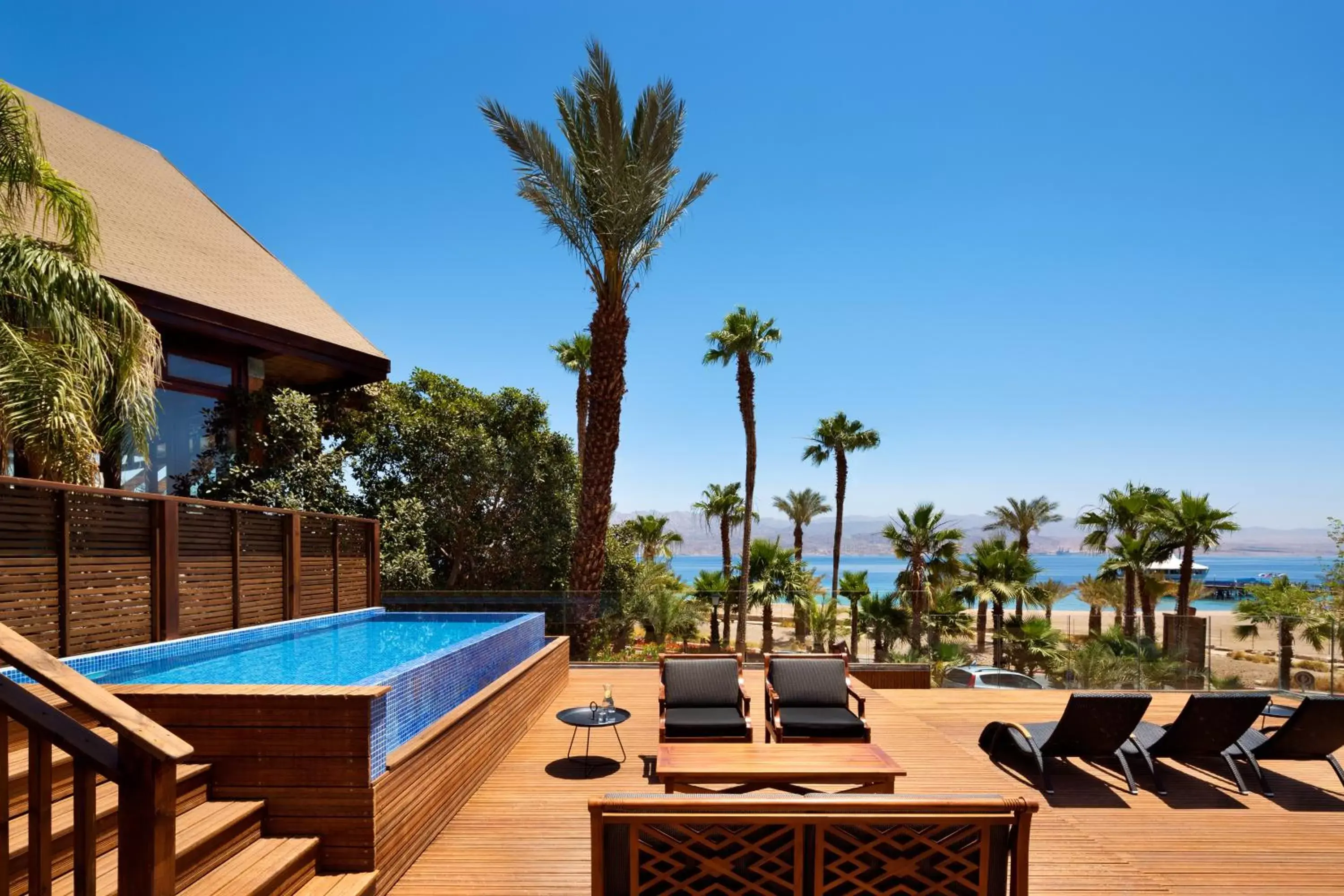 Balcony/Terrace, Swimming Pool in Herbert Samuel Royal Shangri-La Eilat