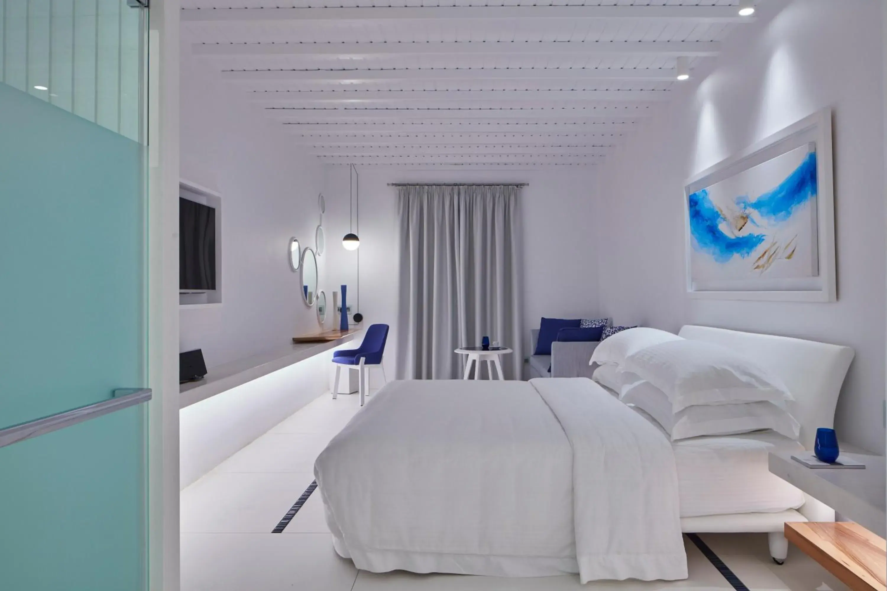 Bedroom, Bed in Myconian Ambassador Relais & Chateaux Bedroom, Bed in Myconian Ambassador Relais & Chateaux