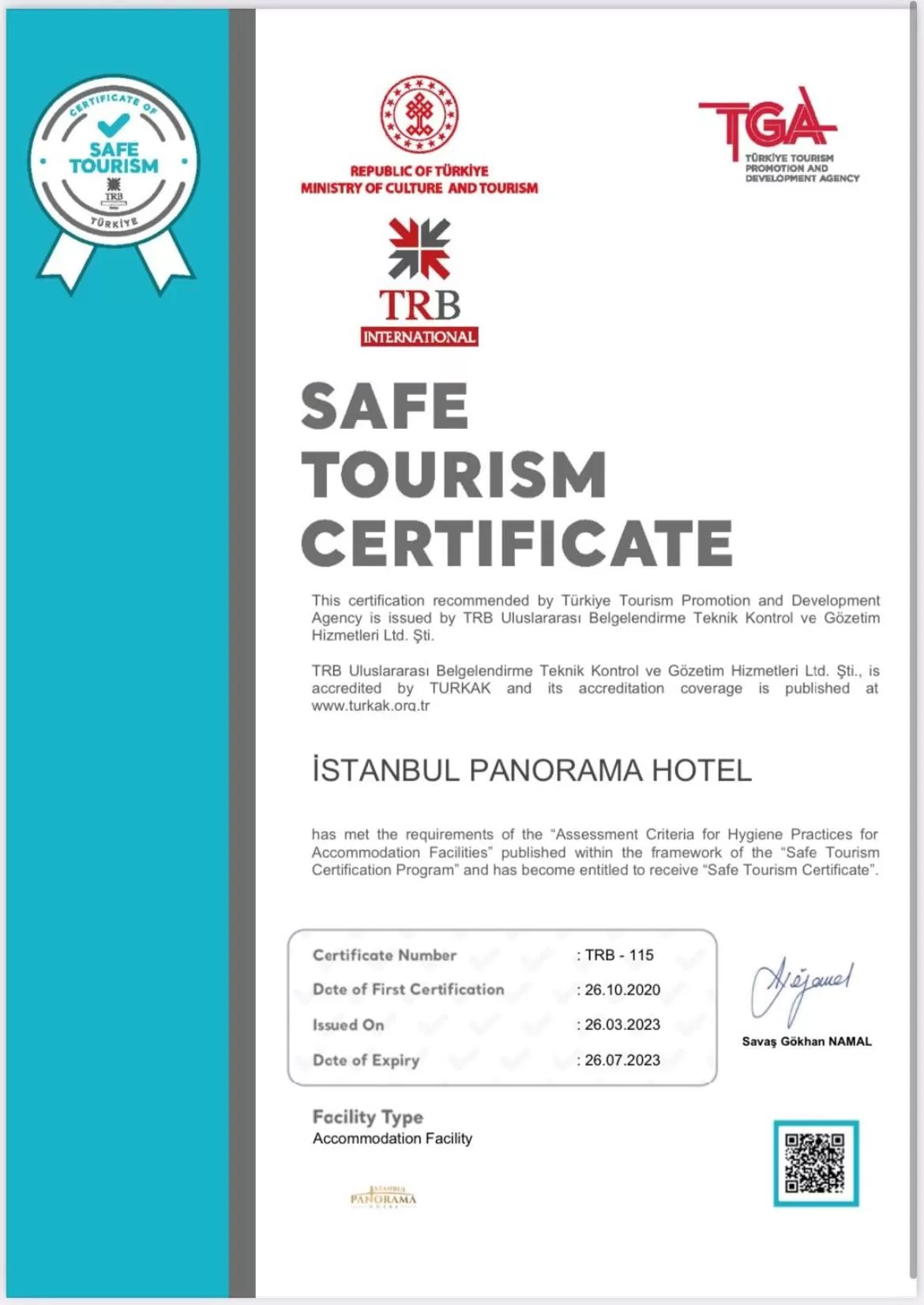 Logo/Certificate/Sign in Istanbul Panorama Hotel
