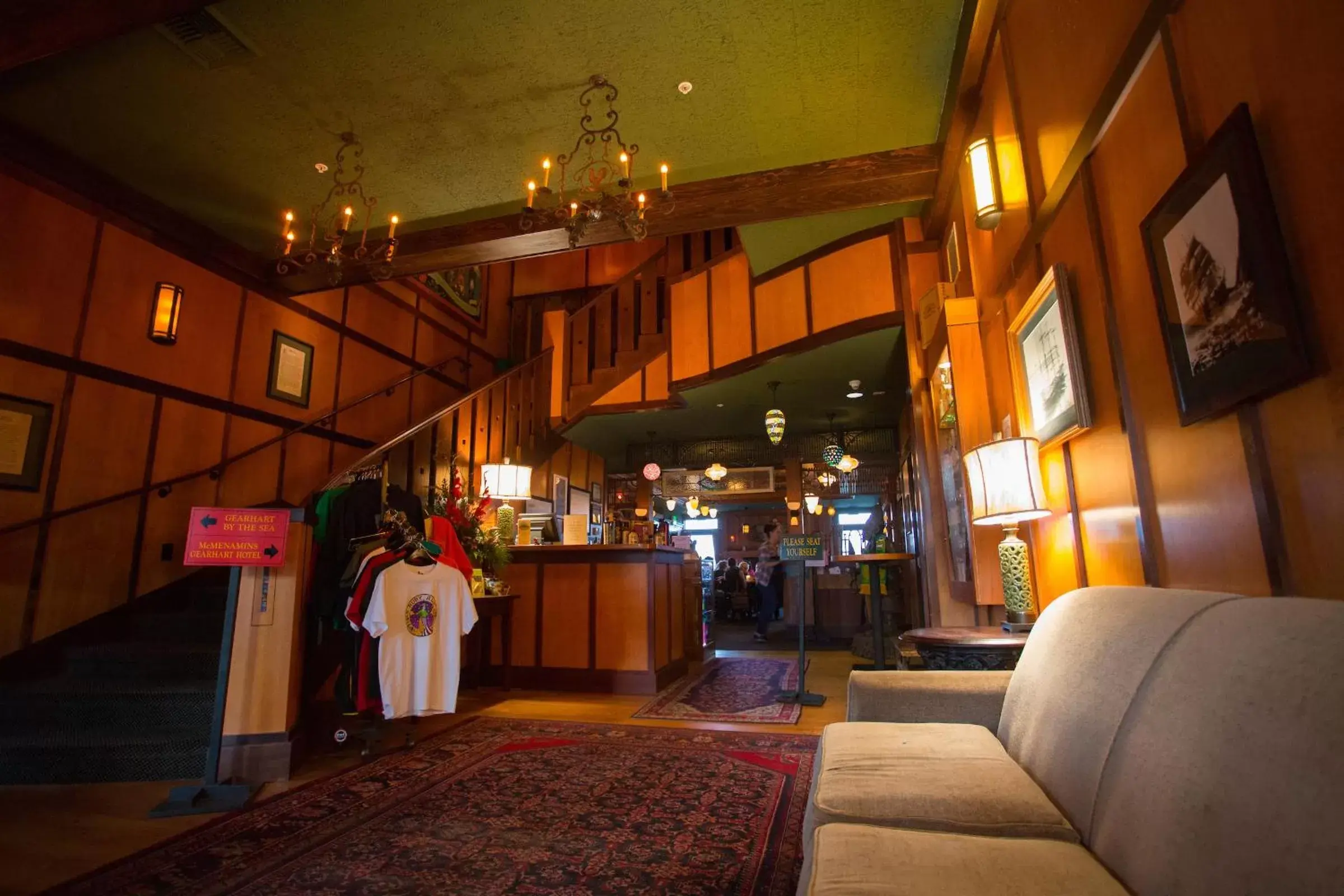 Seating area in McMenamins Gearhart Hotel