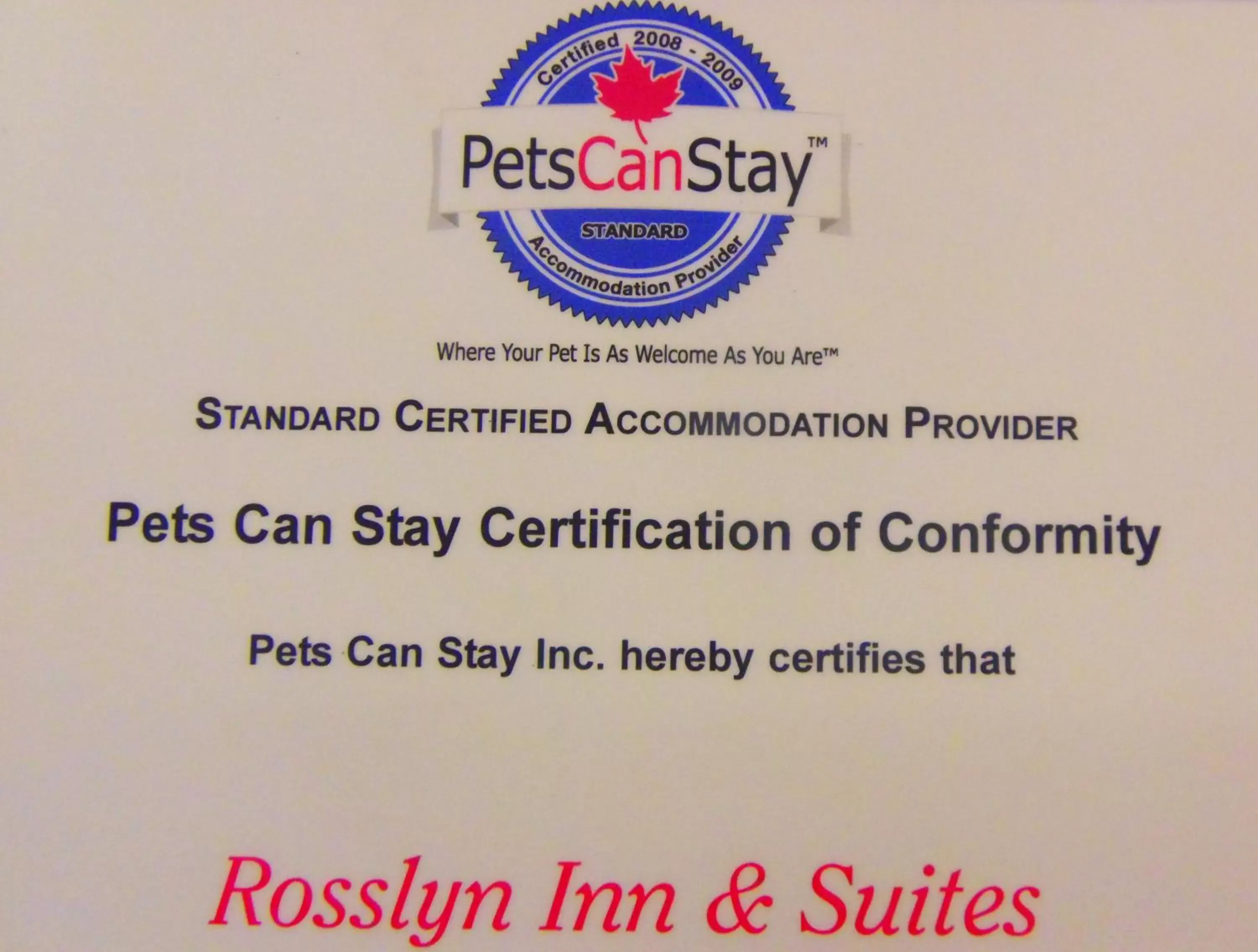 Logo/Certificate/Sign in Rosslyn Inn & Suites