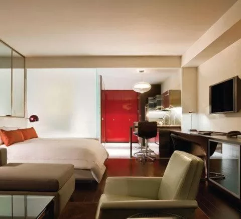 Living room in Palms Place Studio with Balcony & Strip View