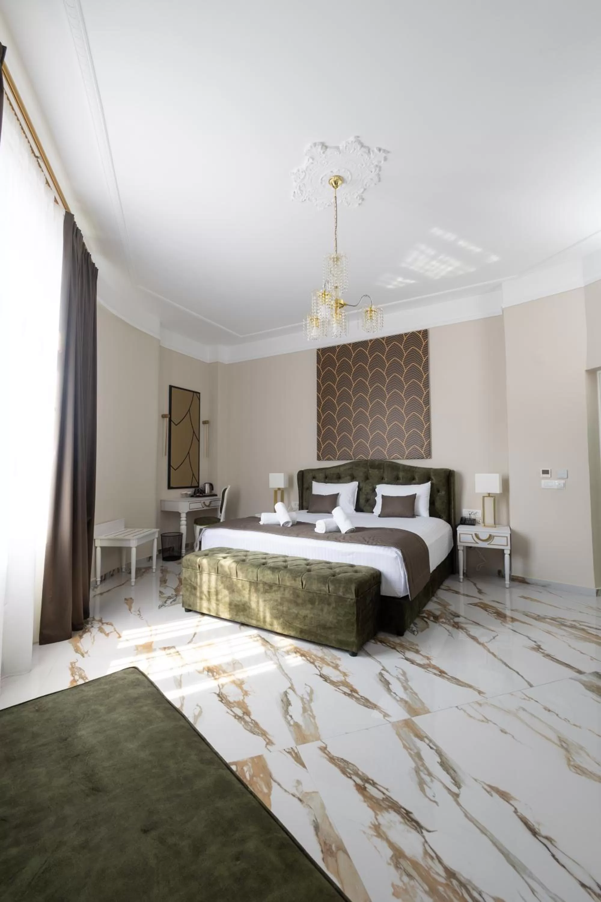 Bed in Modern Revival Luxury Hotel