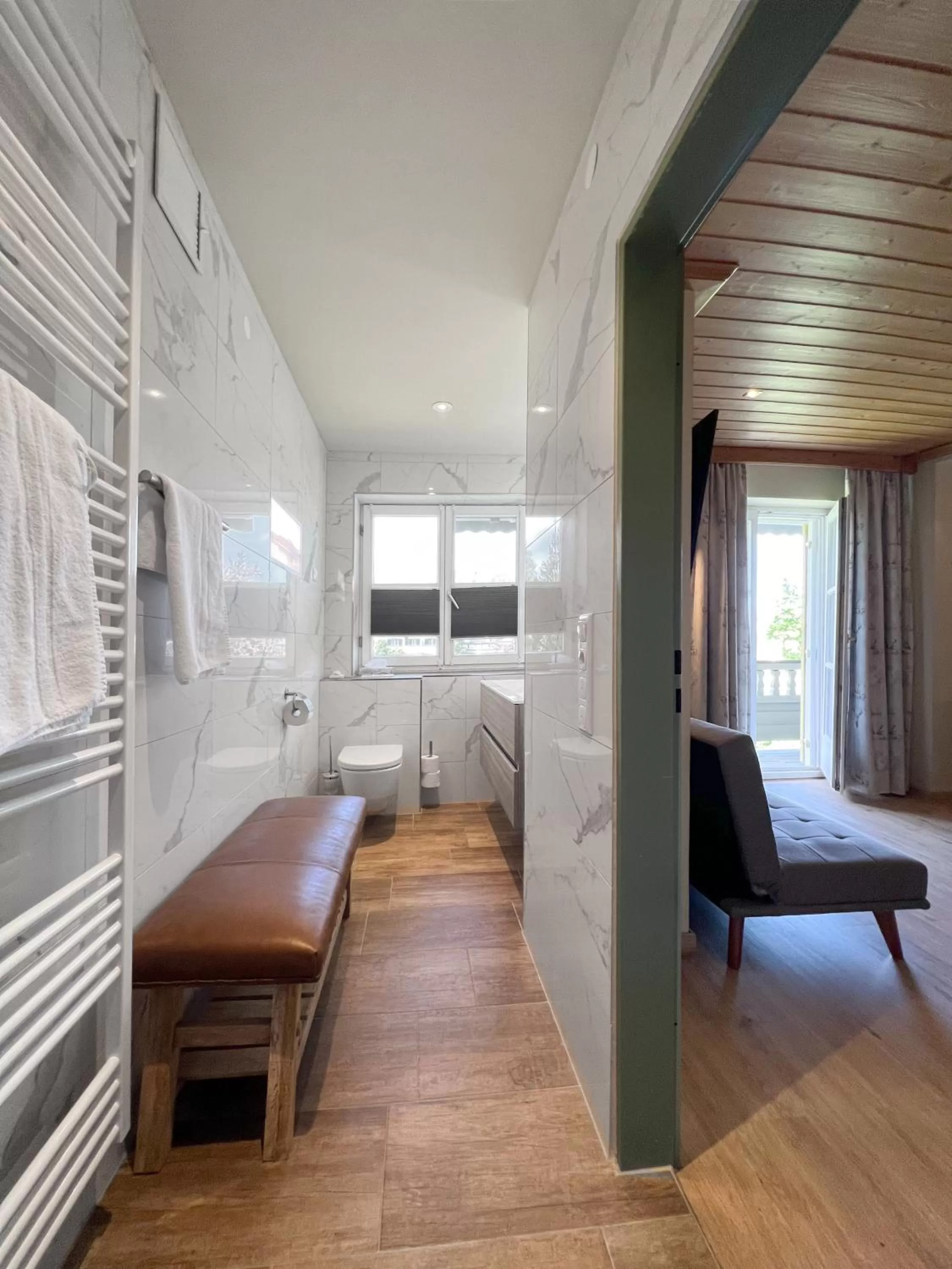 Bathroom, Bed in Hotel Schlossblick Chiemsee