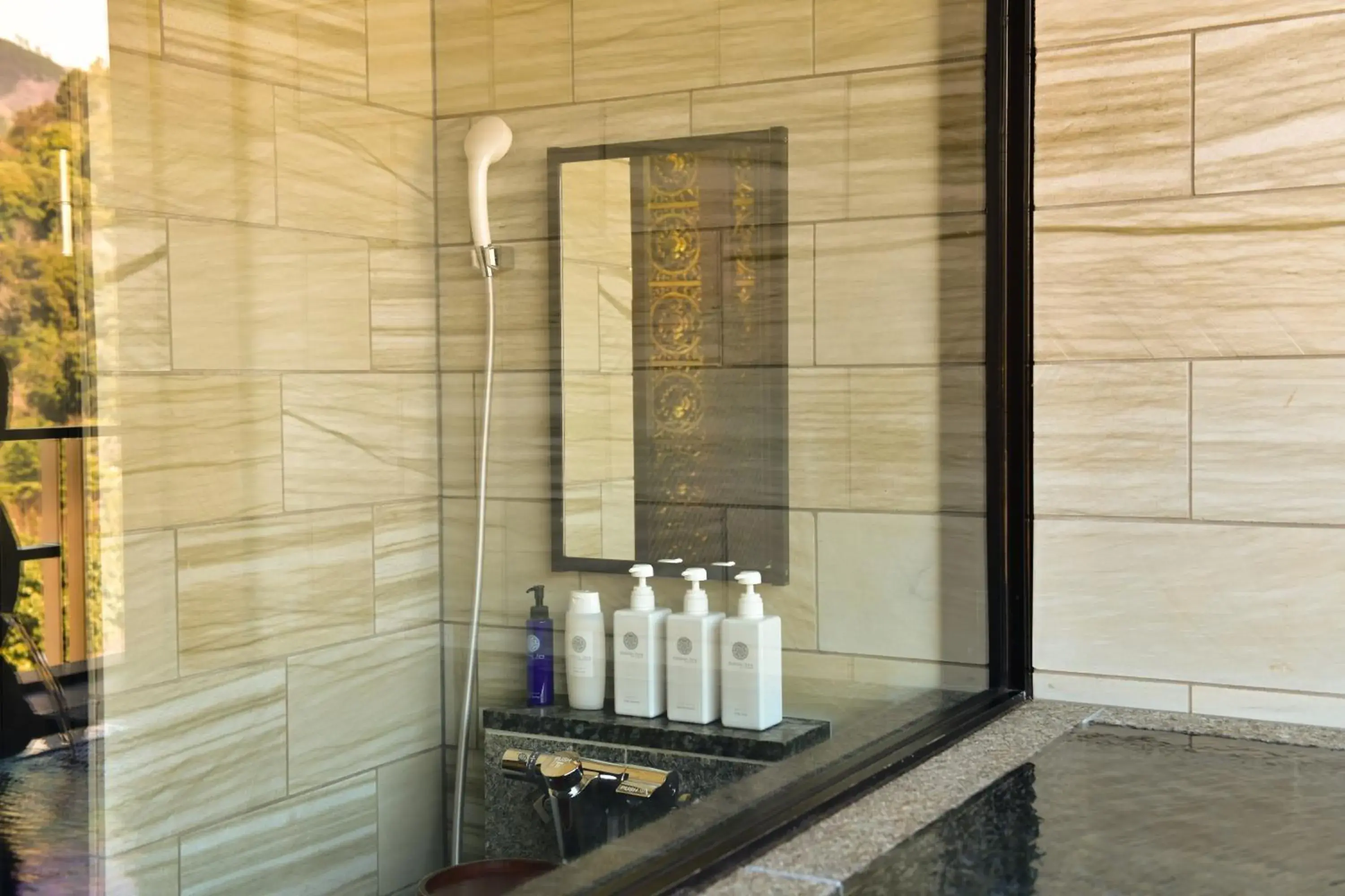 Shower, Bathroom in Balinese onsen ryokan Hakone Airu