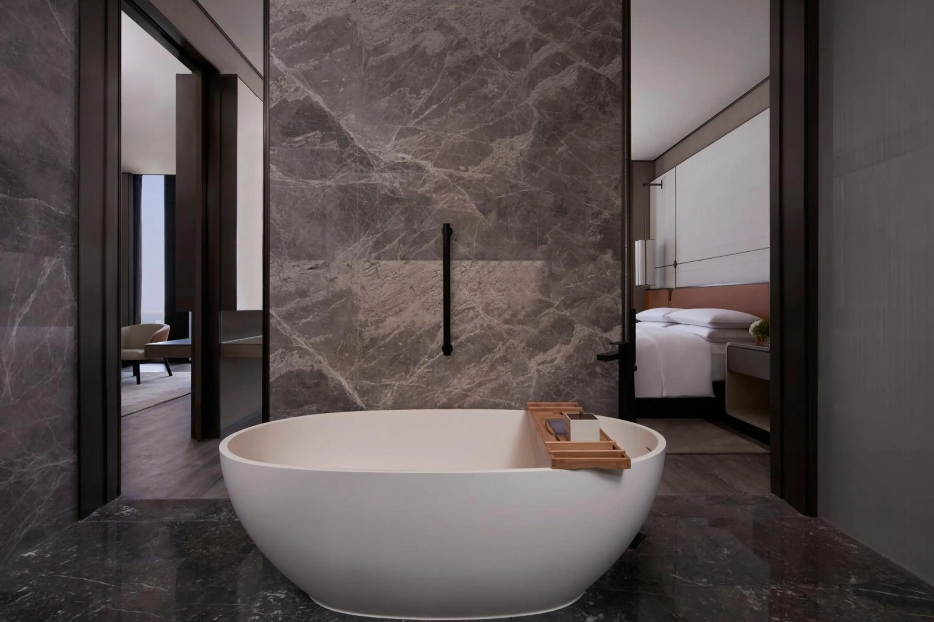 Bathroom, Bed in Tianjin Marriott Hotel National Convention and Exhibition Center