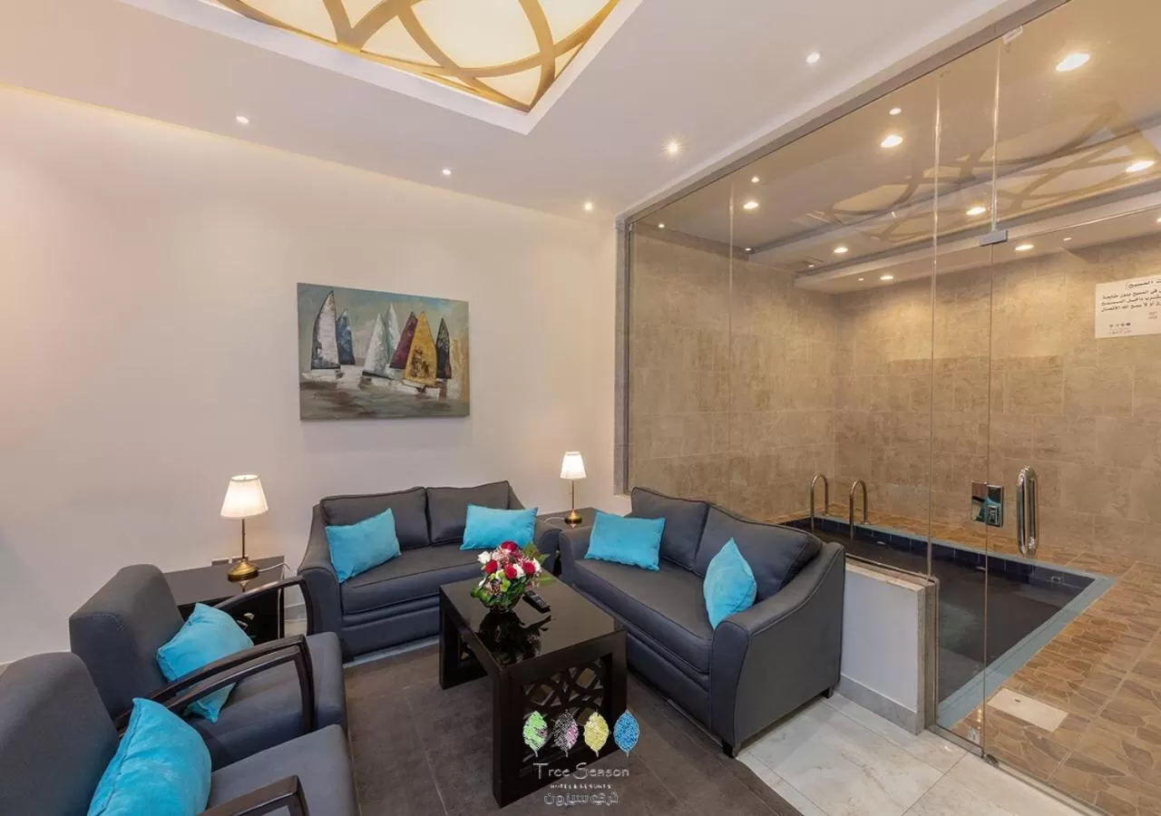 Seating area in Tree Season Chalets