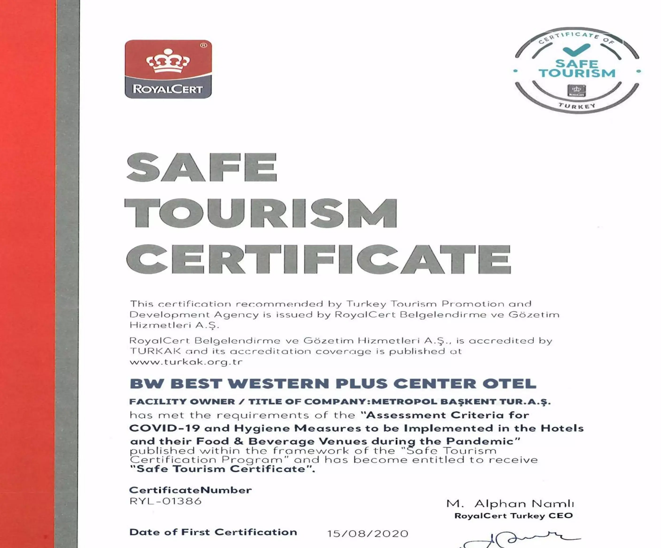 Logo/Certificate/Sign in Best Western Plus Center Hotel