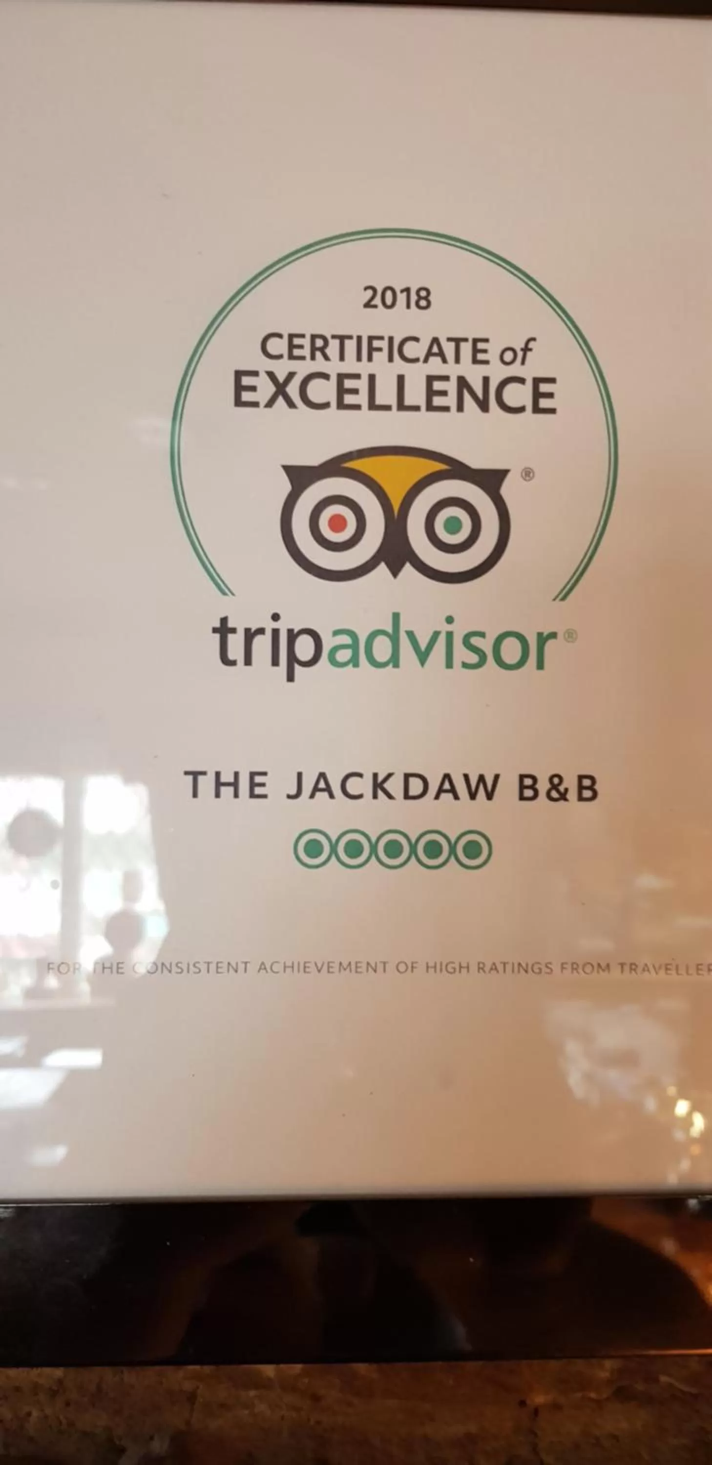 Certificate/Award in the jackdaw pub SELF CATERING STATIC CARAVAN free breakfast supplied